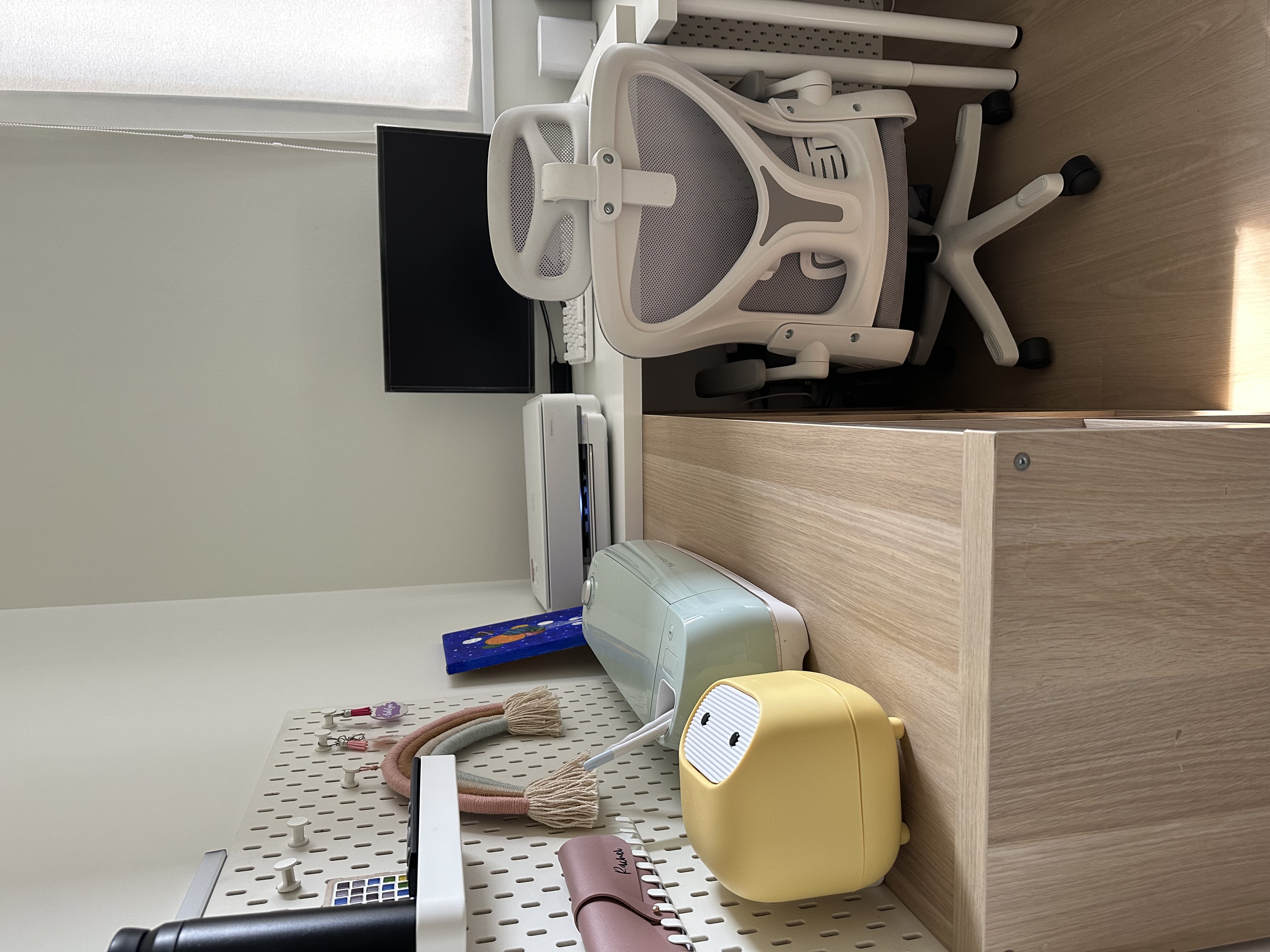 Our tiny home office + crafting room  - Office chair, ergonomic chair, white chair, ergonomic chair stand, white chair with