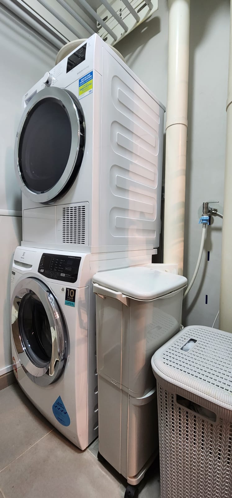 Laundry, the real never ending story.. - Washing machine, dryer, and laundry basket, white appliances, 10-year warranty