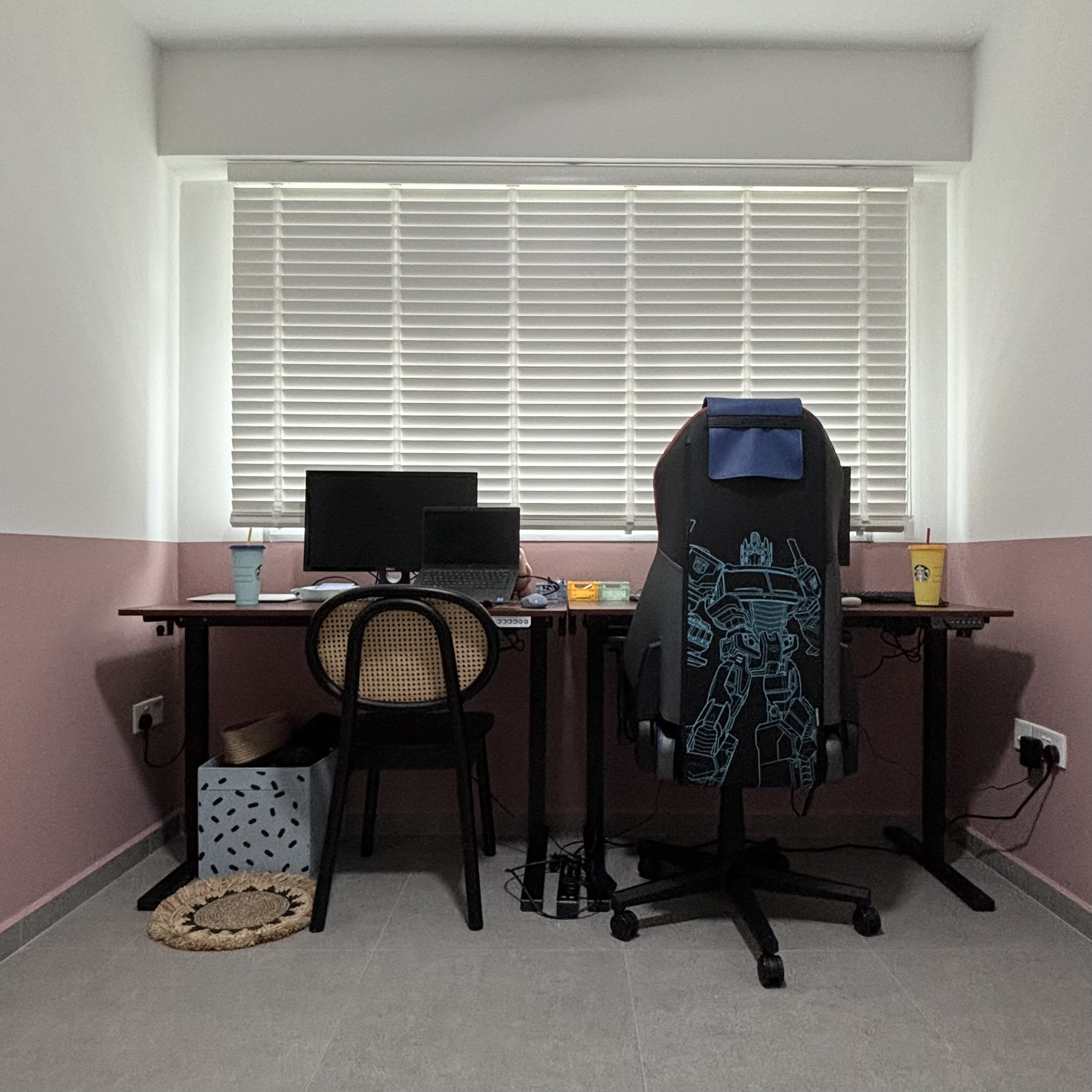 Study room with a pop of colour! - desk, computer, monitor, laptop, office chair, ergonomic chair, workspace, home office