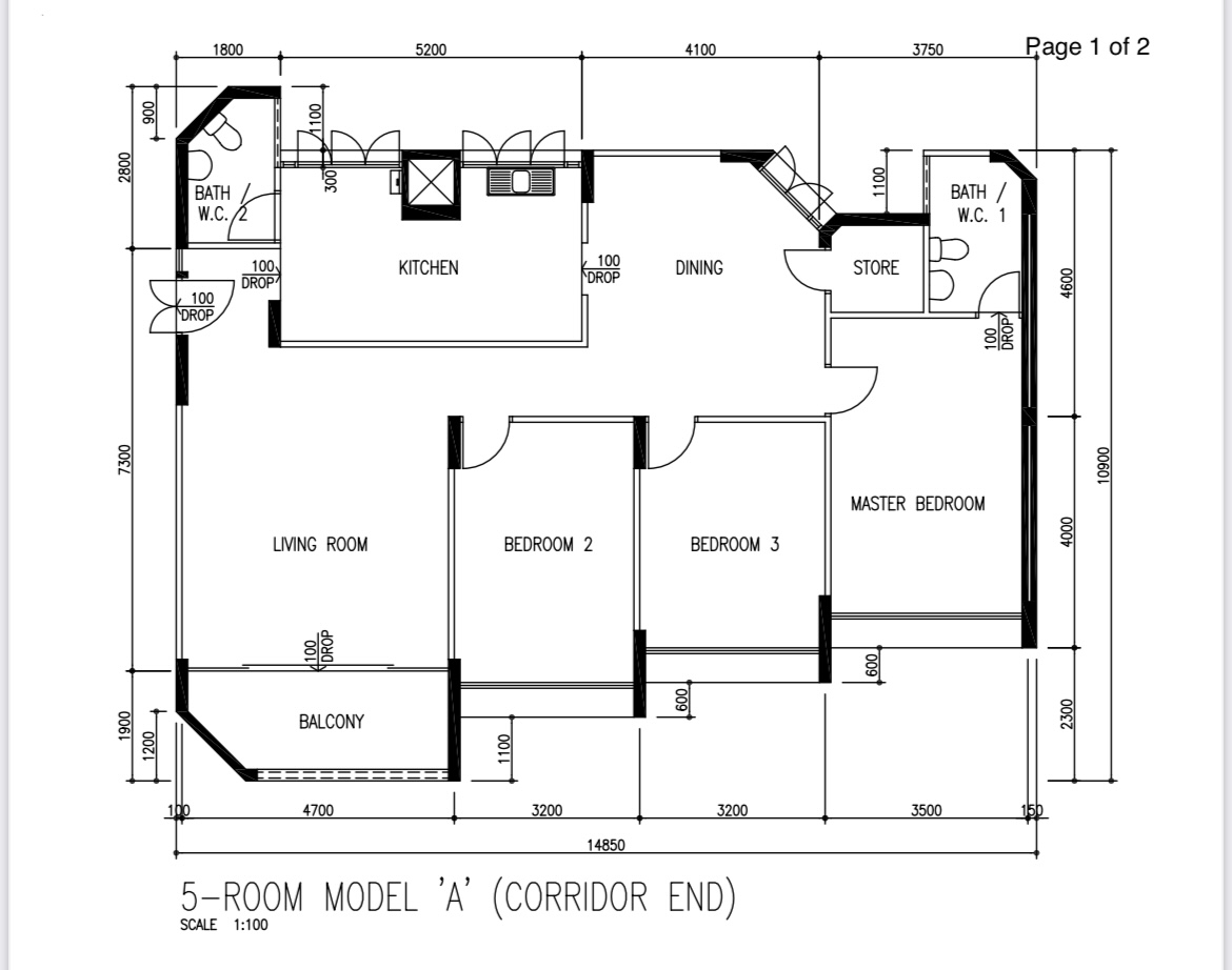 A 5-room mid-century + eclectic home for 3 cats! - Corridor, layout, rooms, bathroom, kitchen, dining, store, master bedroom