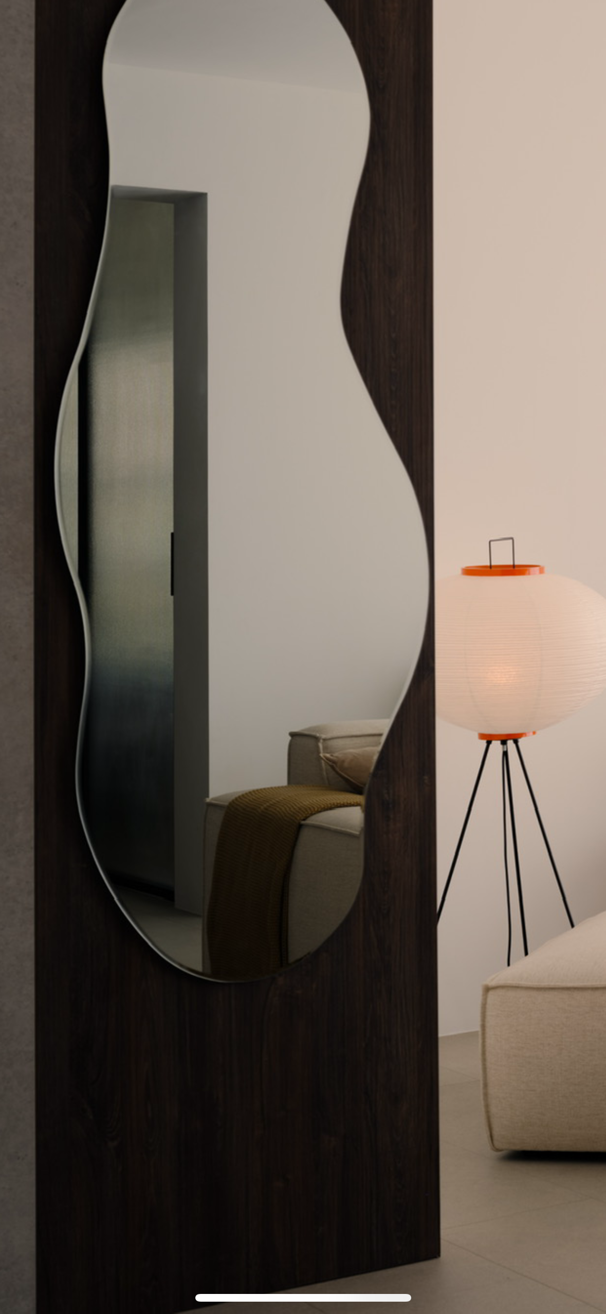 A mid-century modern home in the East - modern living room, minimalist decor, wooden mirror, sleek design, contemporary