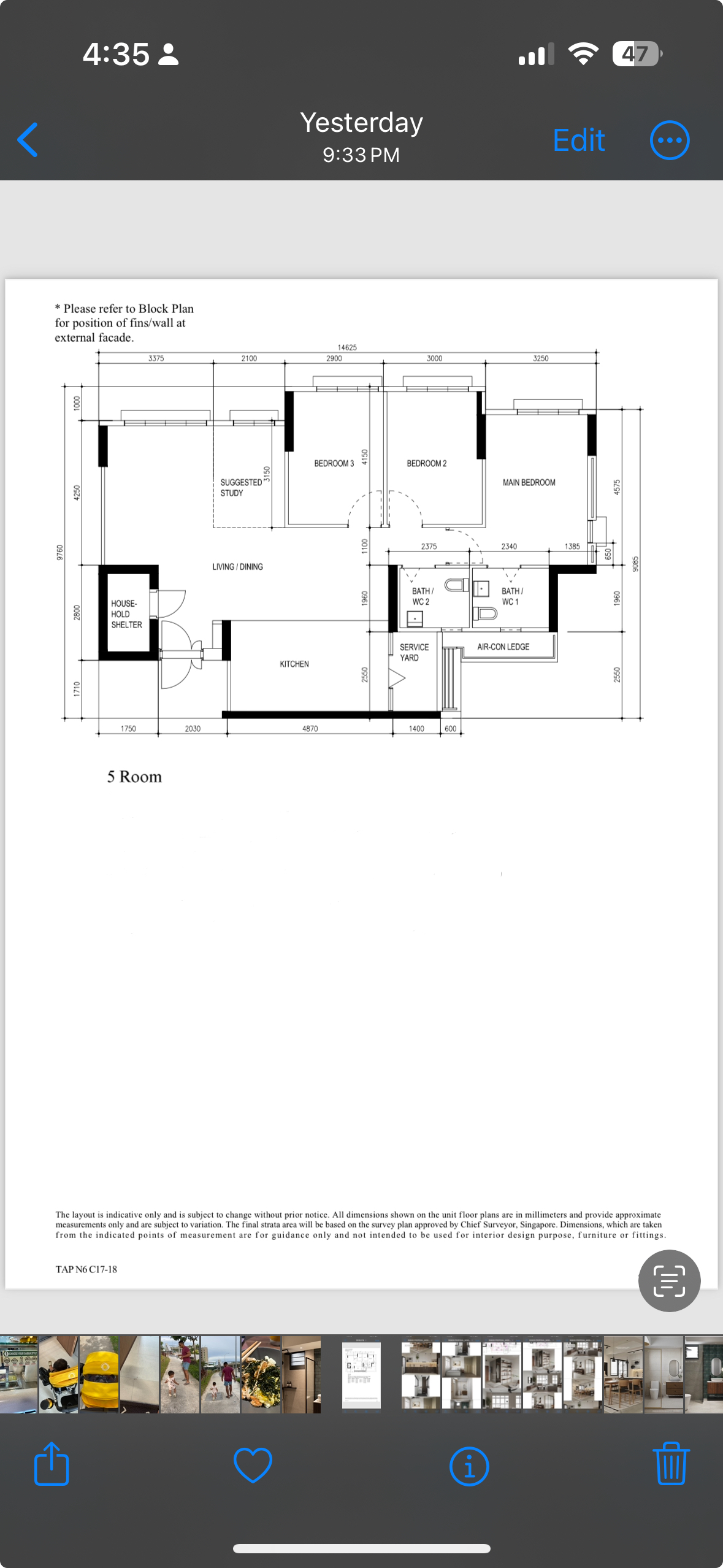 A mid-century modern home in the East - Detailed floor plan of a 5-room house layout, Architectural design plan for a 2-room