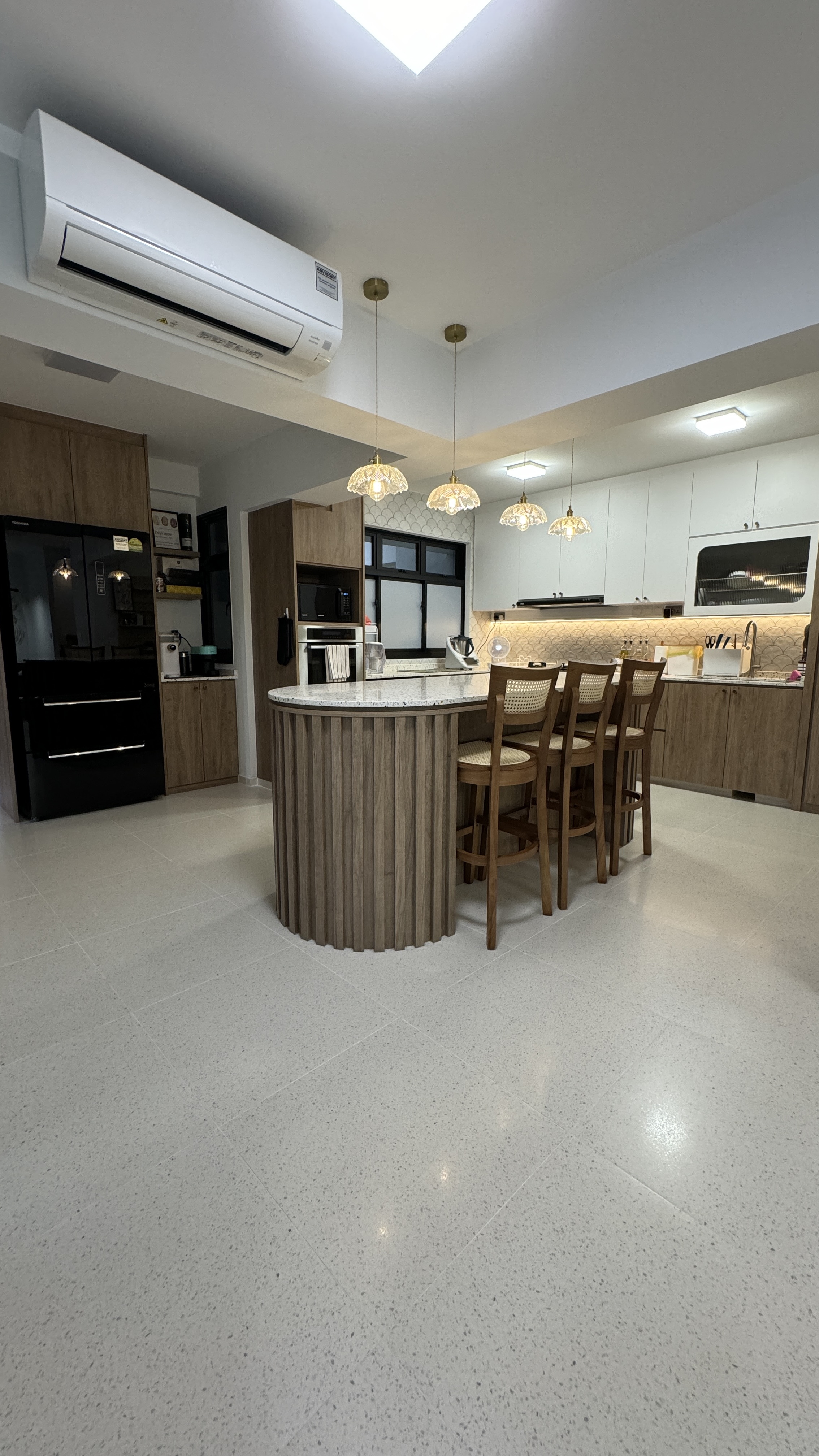 Modern Contemp, Japandi-Inspired, OurWeiHome in Bidadari - modern kitchen, spacious kitchen, island, wooden cabinets, marble