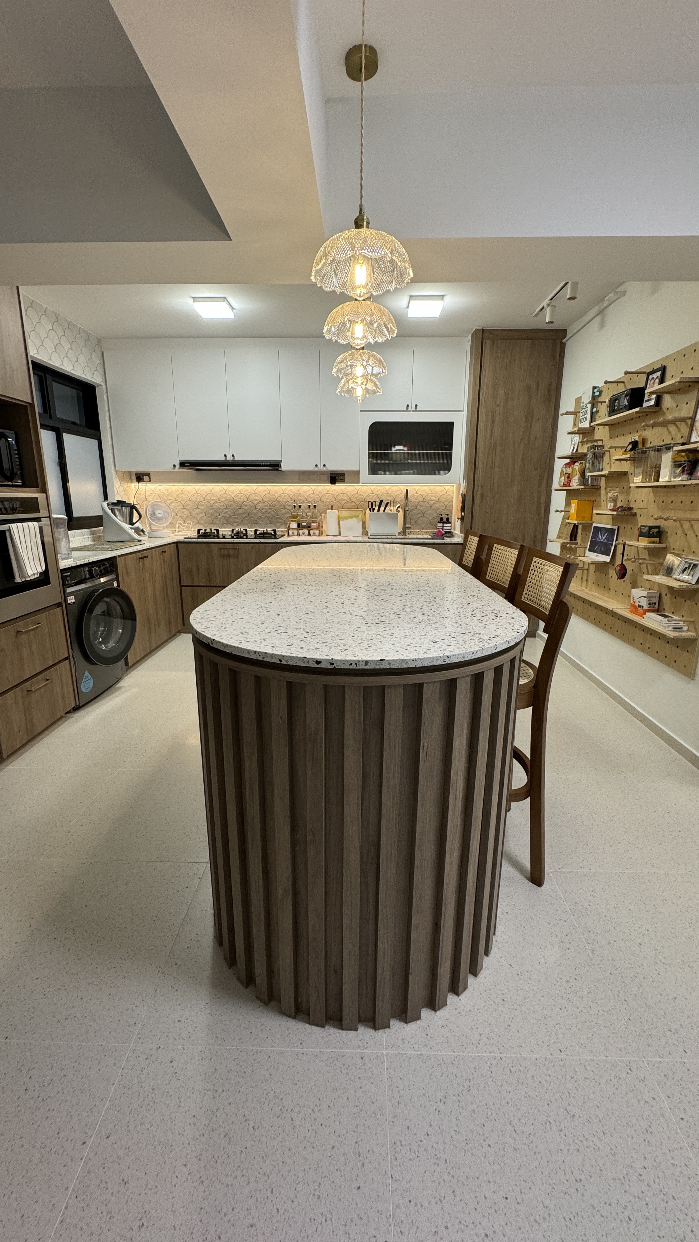 Modern Contemp, Japandi-Inspired, OurWeiHome in Bidadari - Modern kitchen with granite island, wooden cabinets, built-in