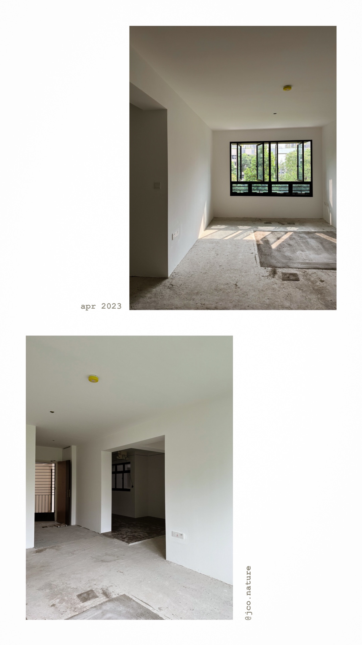 Japandi and Wabi-sabi inspired home of jco - Empty room with large windows, natural light, and unfinished ceiling, Minimalist