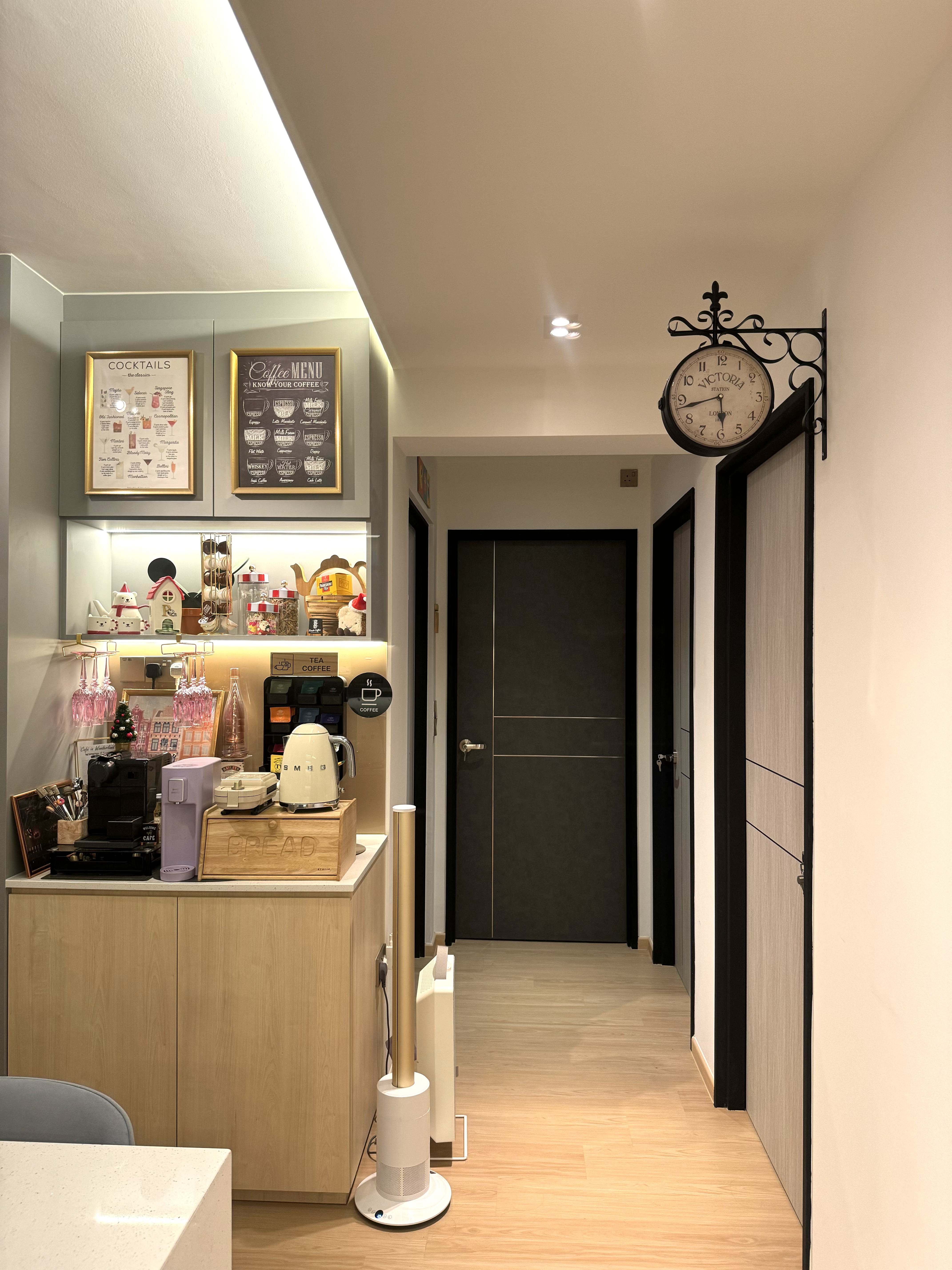 A Cafe Concept BTO in Tampines Greenverge - Modern kitchen with sleek design, minimalist decor, coffee station, framed menu