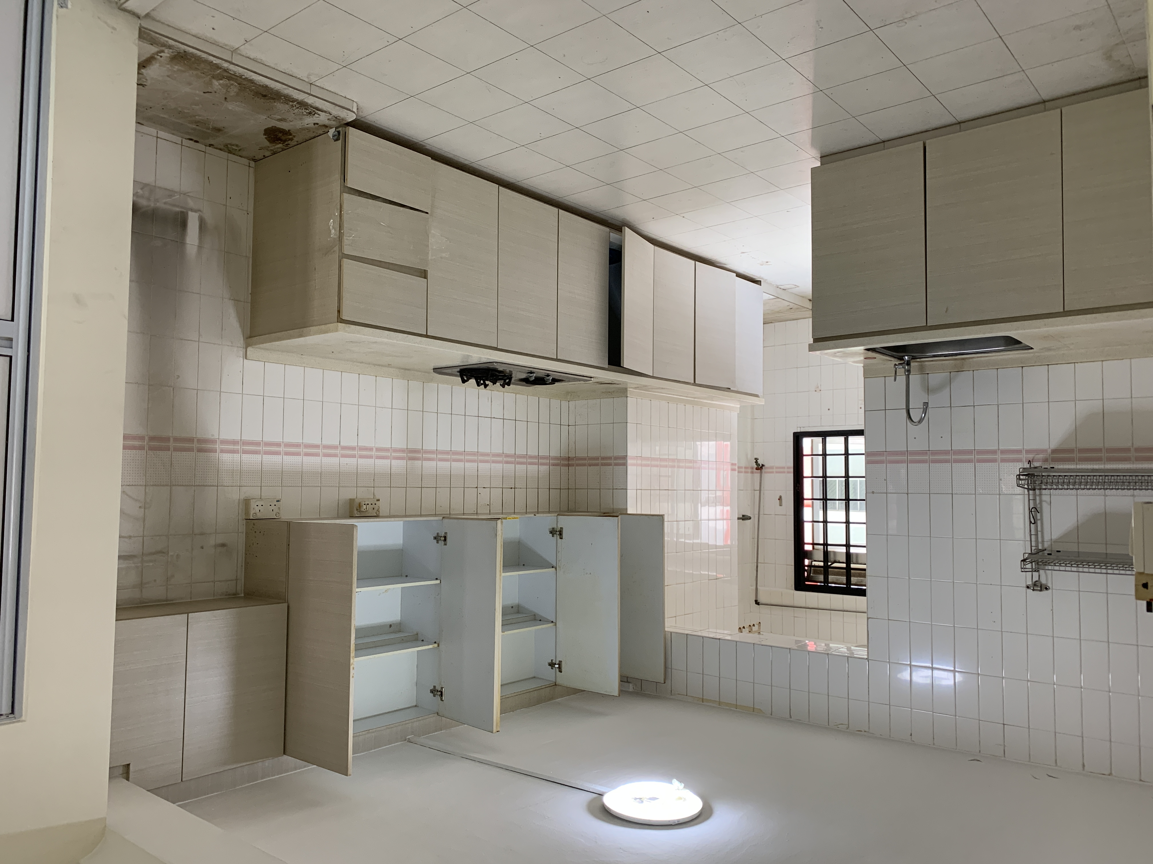 Transforming A 30 Year Old Resale HDB - We Bought After 1 Viewing - Kitchen cabinetry, tiled walls, white cabinets, open