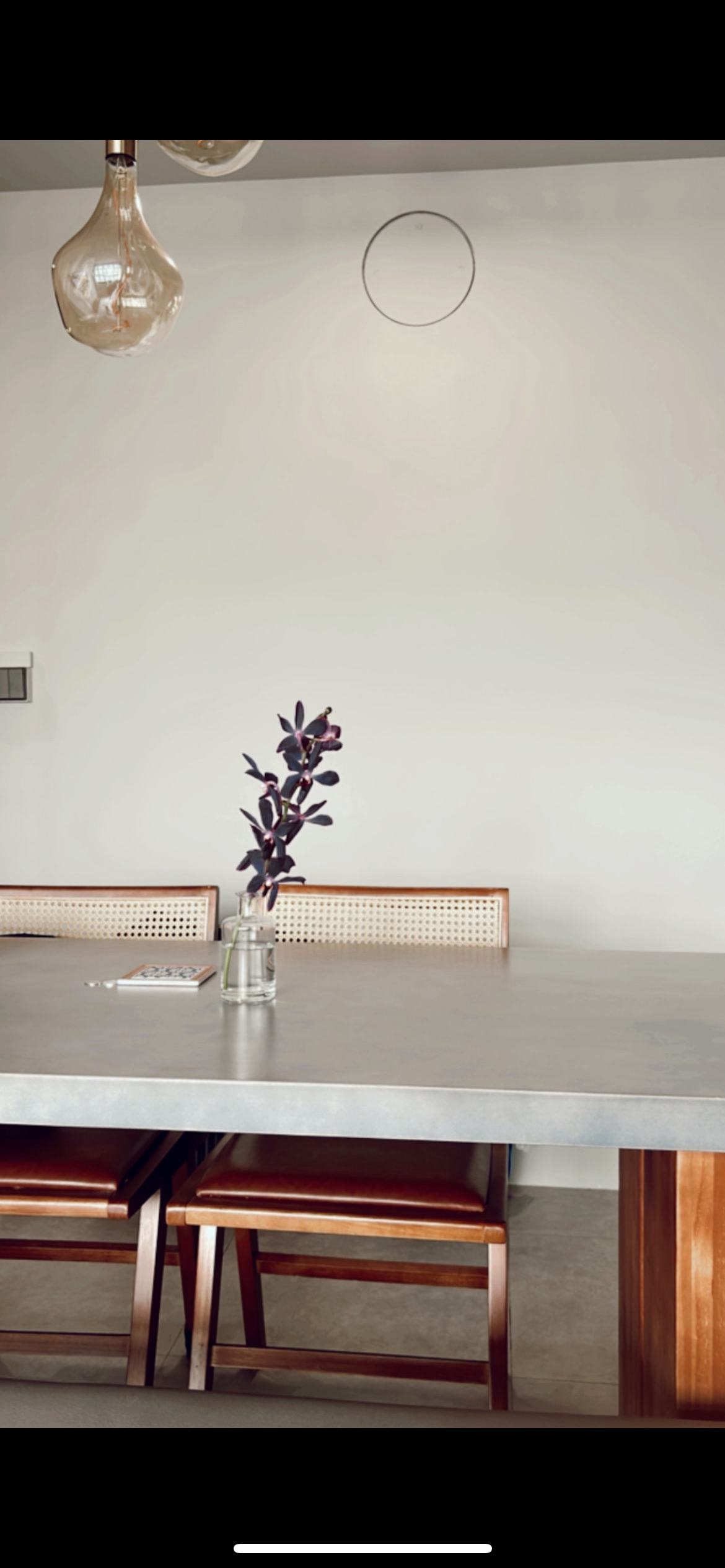 Walk about our first #nonego furnitures! - Modern minimalist dining room, sleek table, wooden chairs, pendant light fixture