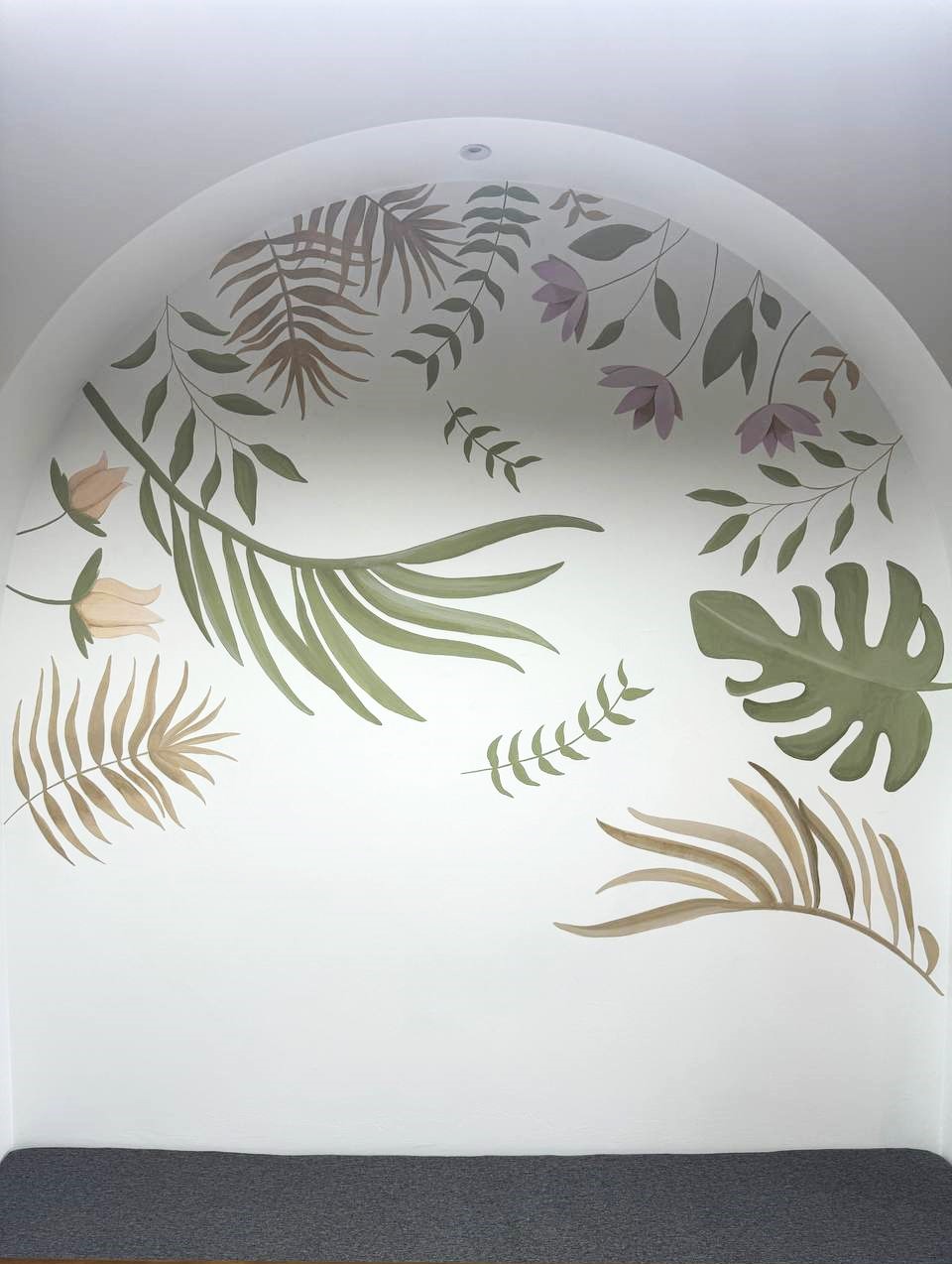 Mingle & Munch: Savouring Wholesome Vibes & Artful Bites - Arched ceiling mural featuring botanical elements, including