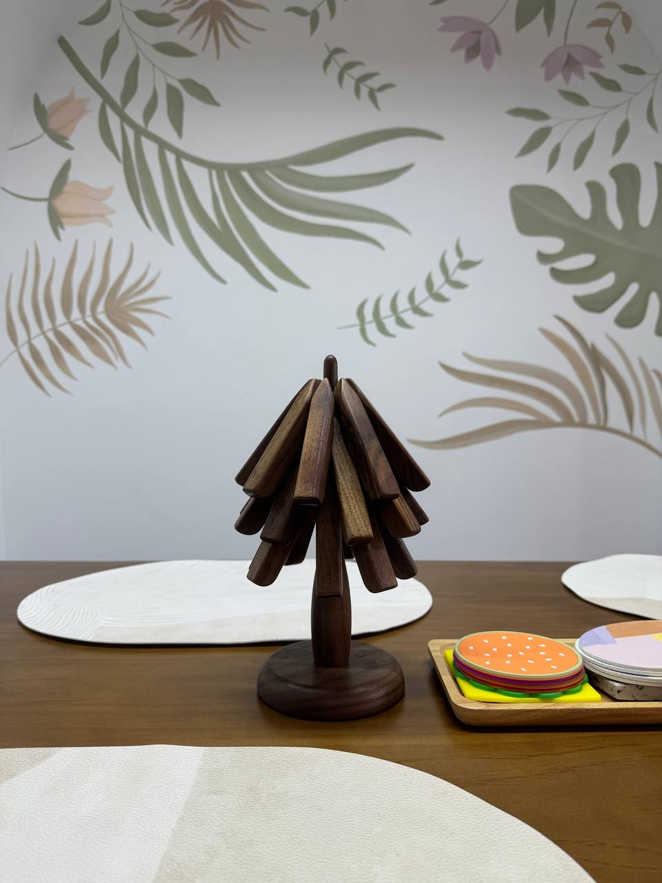 Mingle & Munch: Savouring Wholesome Vibes & Artful Bites - Wooden table with a modern, minimalist design, Decorative
