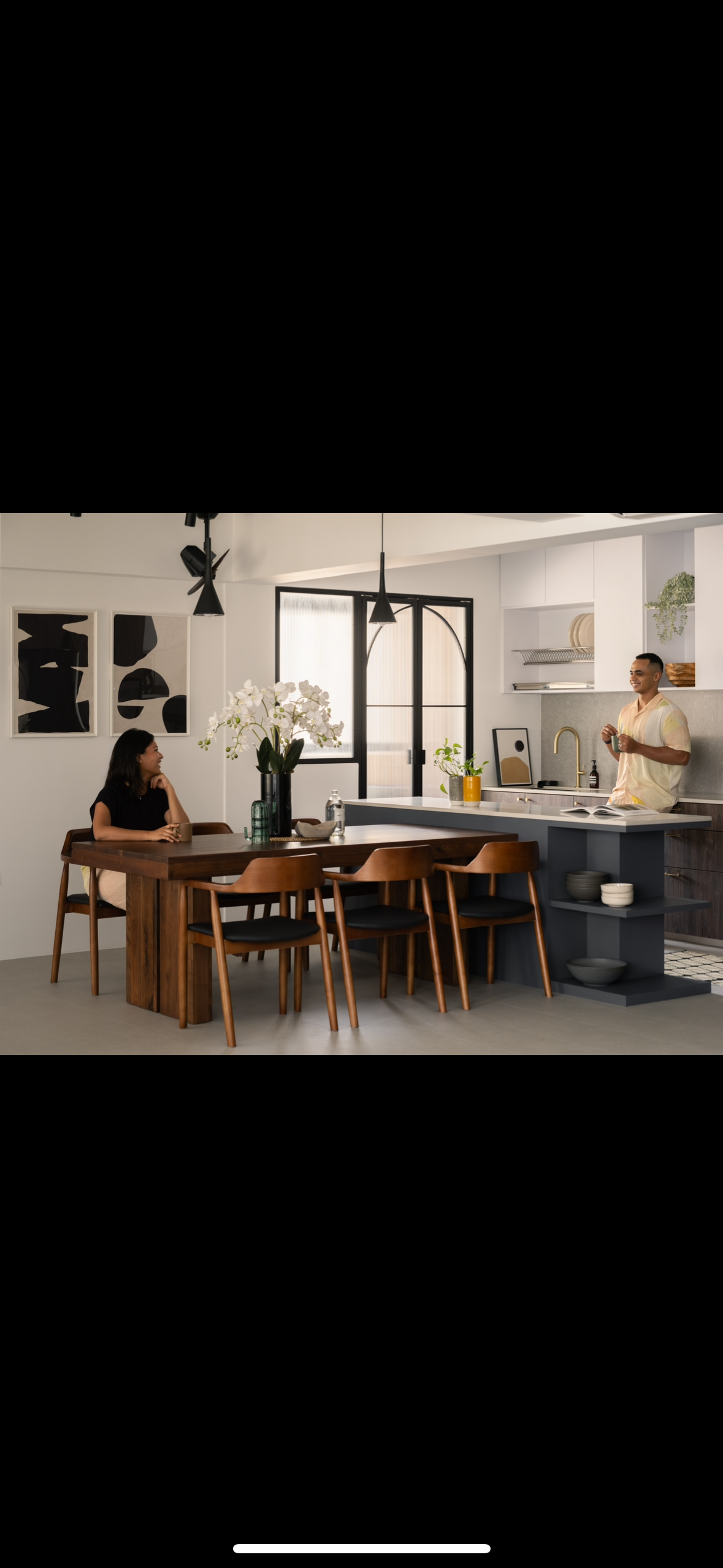 Our Dining Space: Open and Spacious yet Cosy - Modern kitchen, minimalist design, dining area, woman sitting, wooden dining