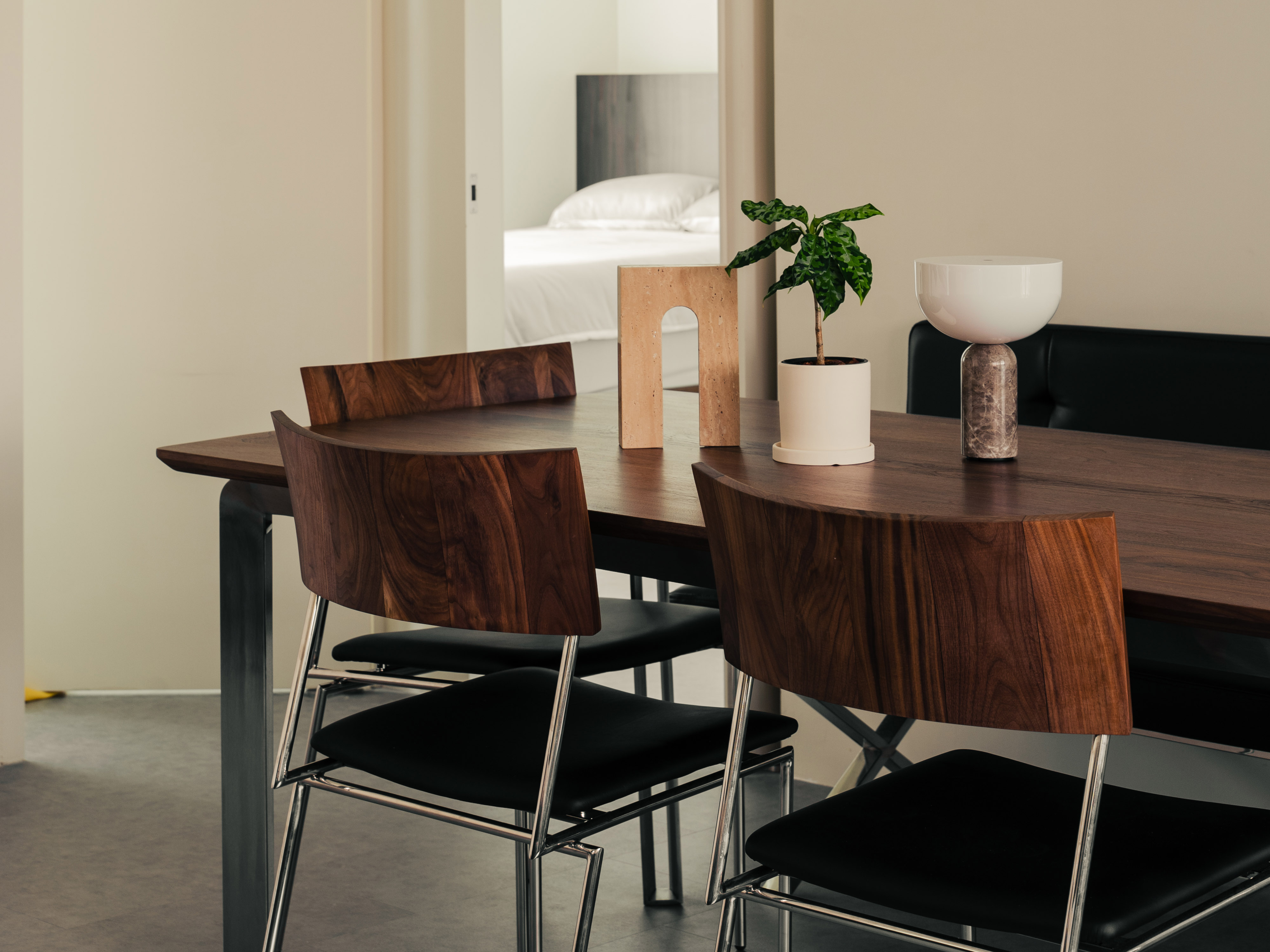 Our Dining Area: A quiet private space where we work, dine and chill - Modern dining room, minimalist furniture, wooden