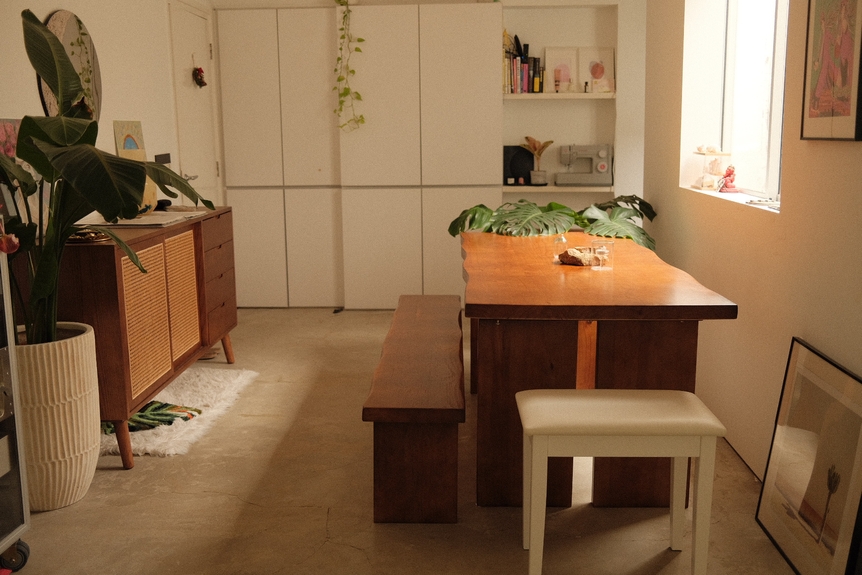 Welcome to our eclectic heritage home 🏡  - Wooden dining table, white bench, modern furniture, minimalist decor, large