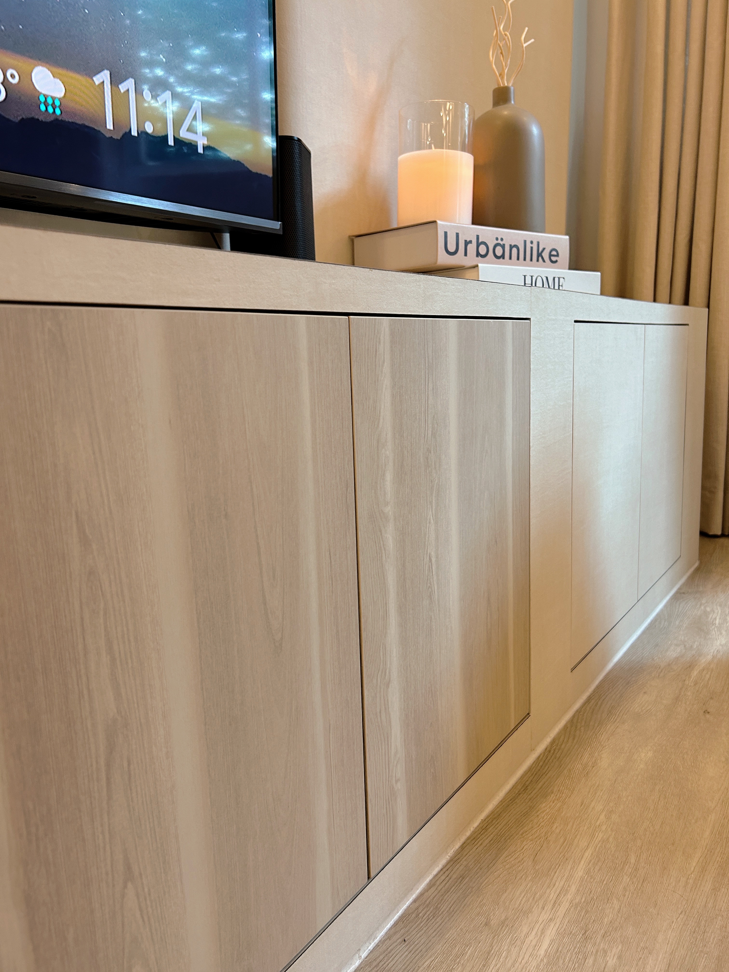 Welcome to Marshy Home! - Wooden cabinet, modern design, light beige color, minimalist style, sleek surface, wooden texture