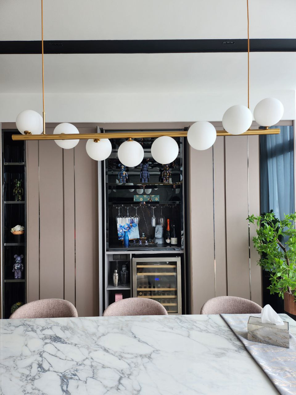 Our dining area(s): Not just one but two! - Modern dining room, minimalist design, elegant decor, marble table, pendant