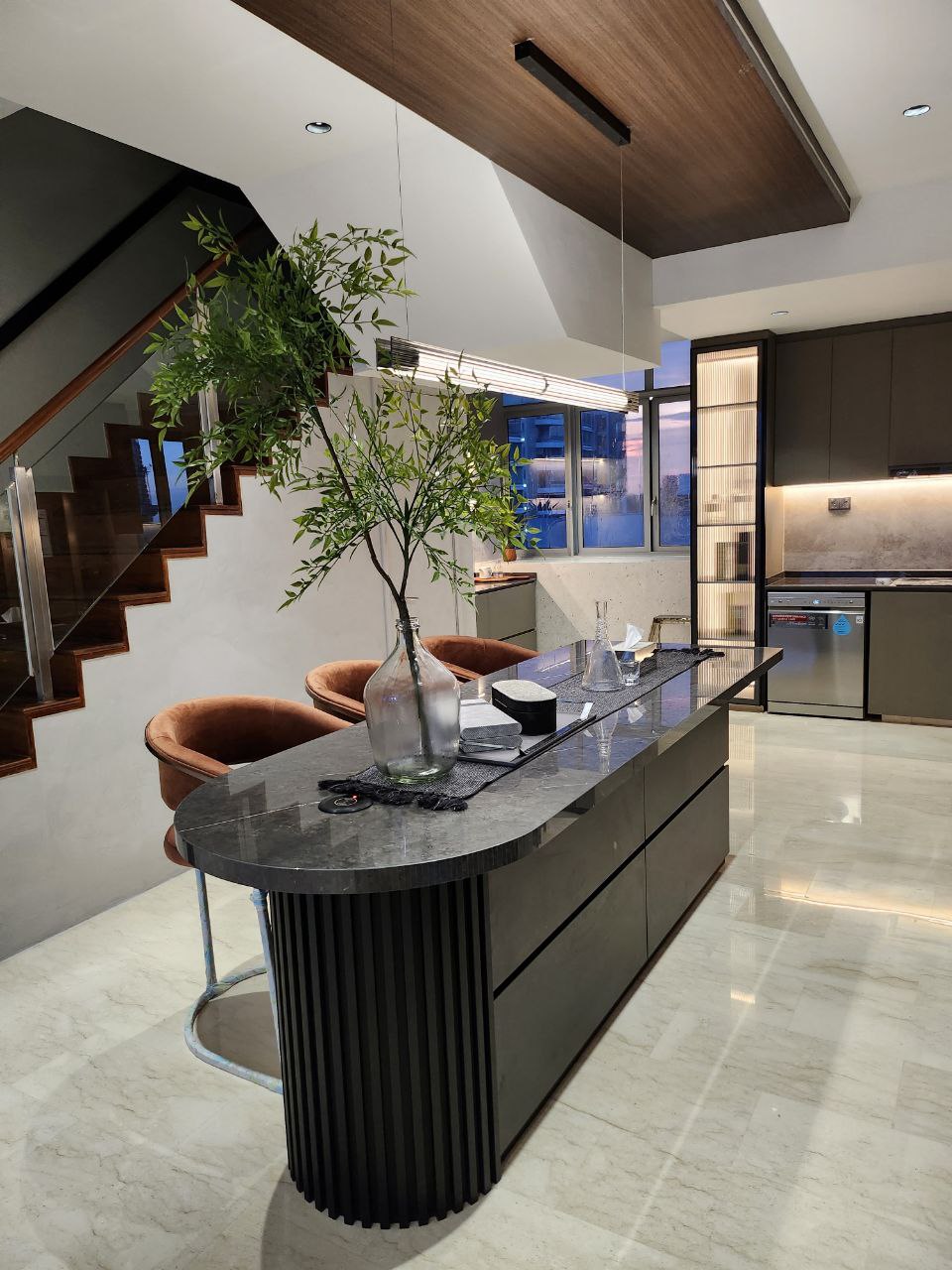 Our dining area(s): Not just one but two! - Modern kitchen with sleek design, contemporary furniture, stylish pendant