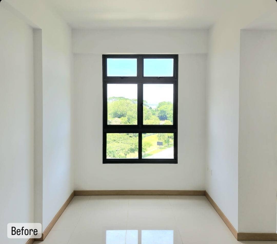 Dining Space - Embracing The Curves  - White room, bright window, natural light, outdoor scenery, green trees, clear sky
