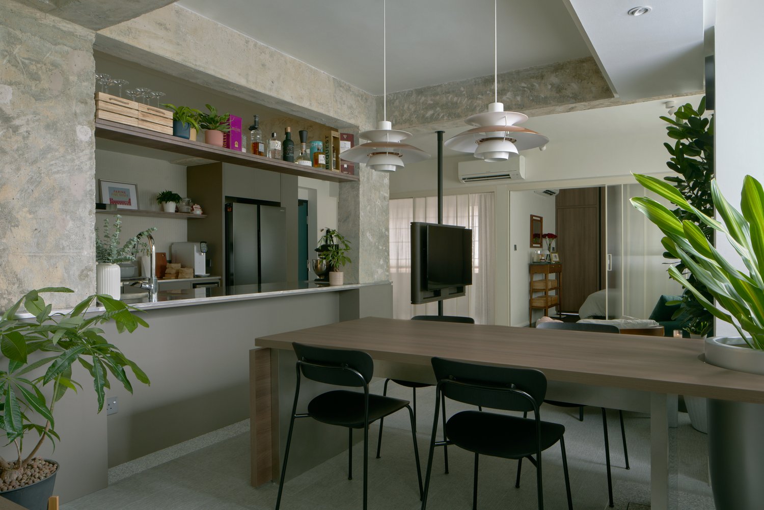 Dining Area: A seamless connection - modern kitchen and dining area, minimalist design, open plan living space, contemporary