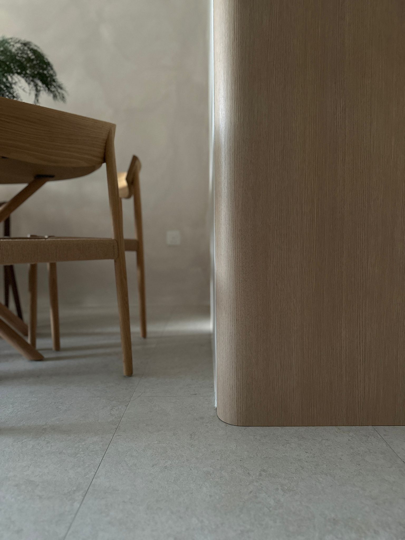 Welcome to our home - be greeted from our minimalist entryway - Wooden chair, minimalist design, modern interior, light brown