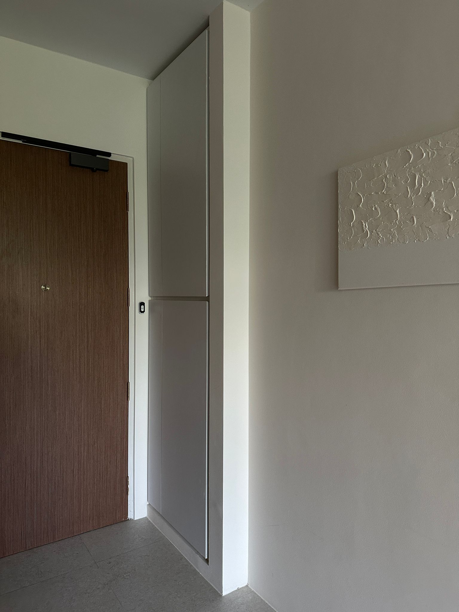 Welcome to our home - be greeted from our minimalist entryway - Wooden door, minimalist design, modern interior, sleek