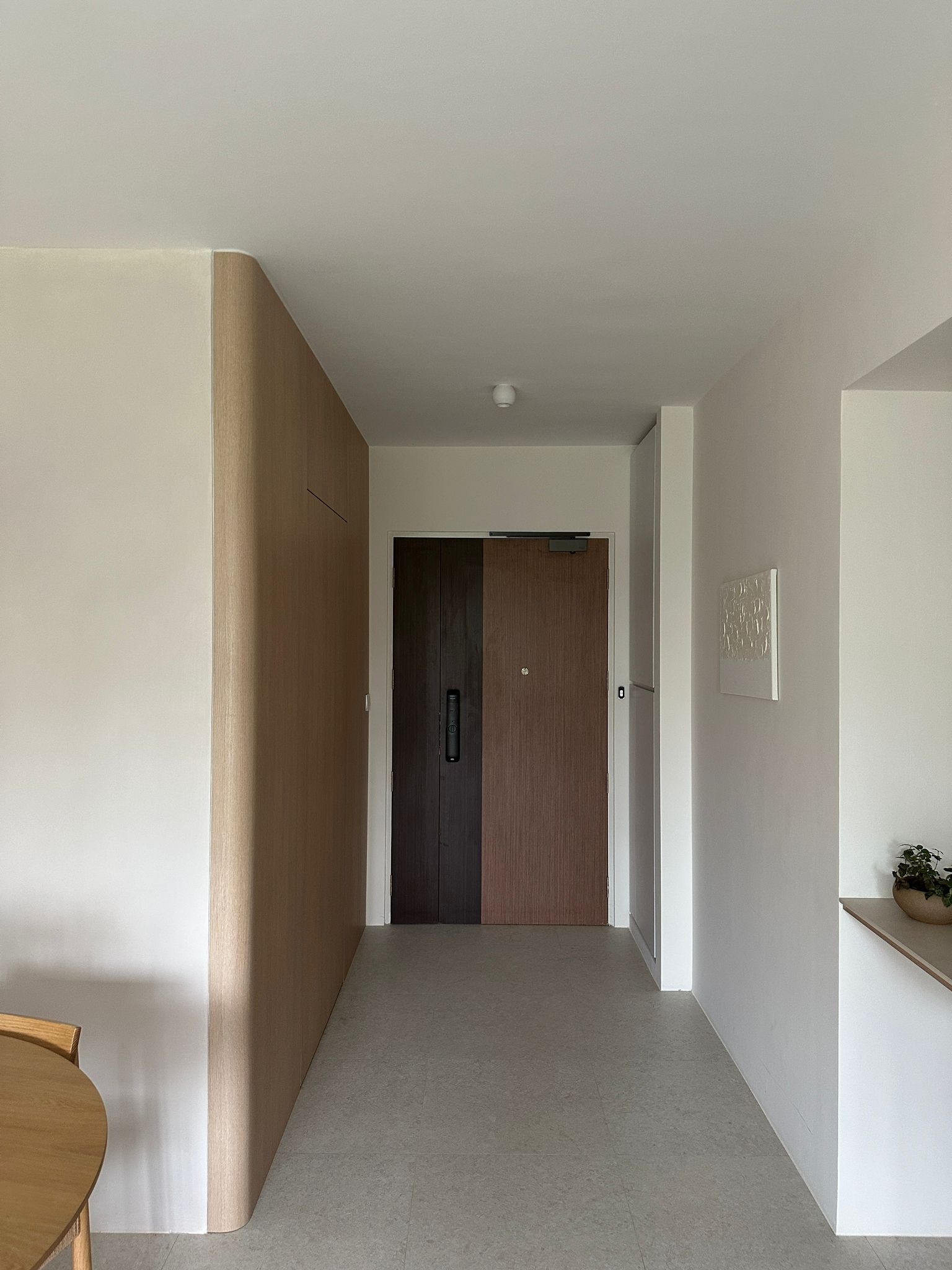 Welcome to our home - be greeted from our minimalist entryway - Wooden door, minimalist design, modern interior, neutral