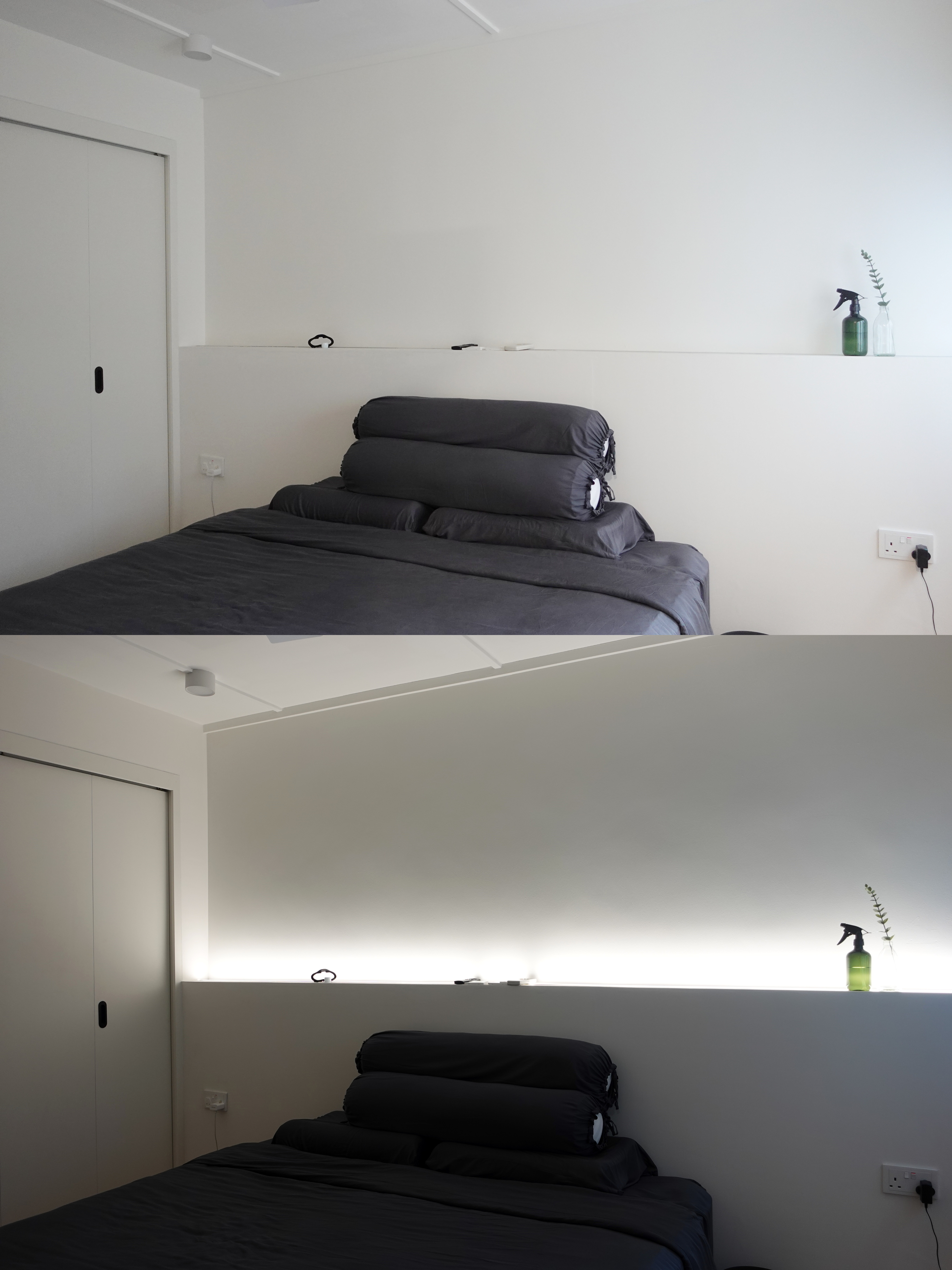 A minimal bedroom with a wardrobe that you’ve never seen before - Minimalist bedroom, modern decor, white walls, sleek