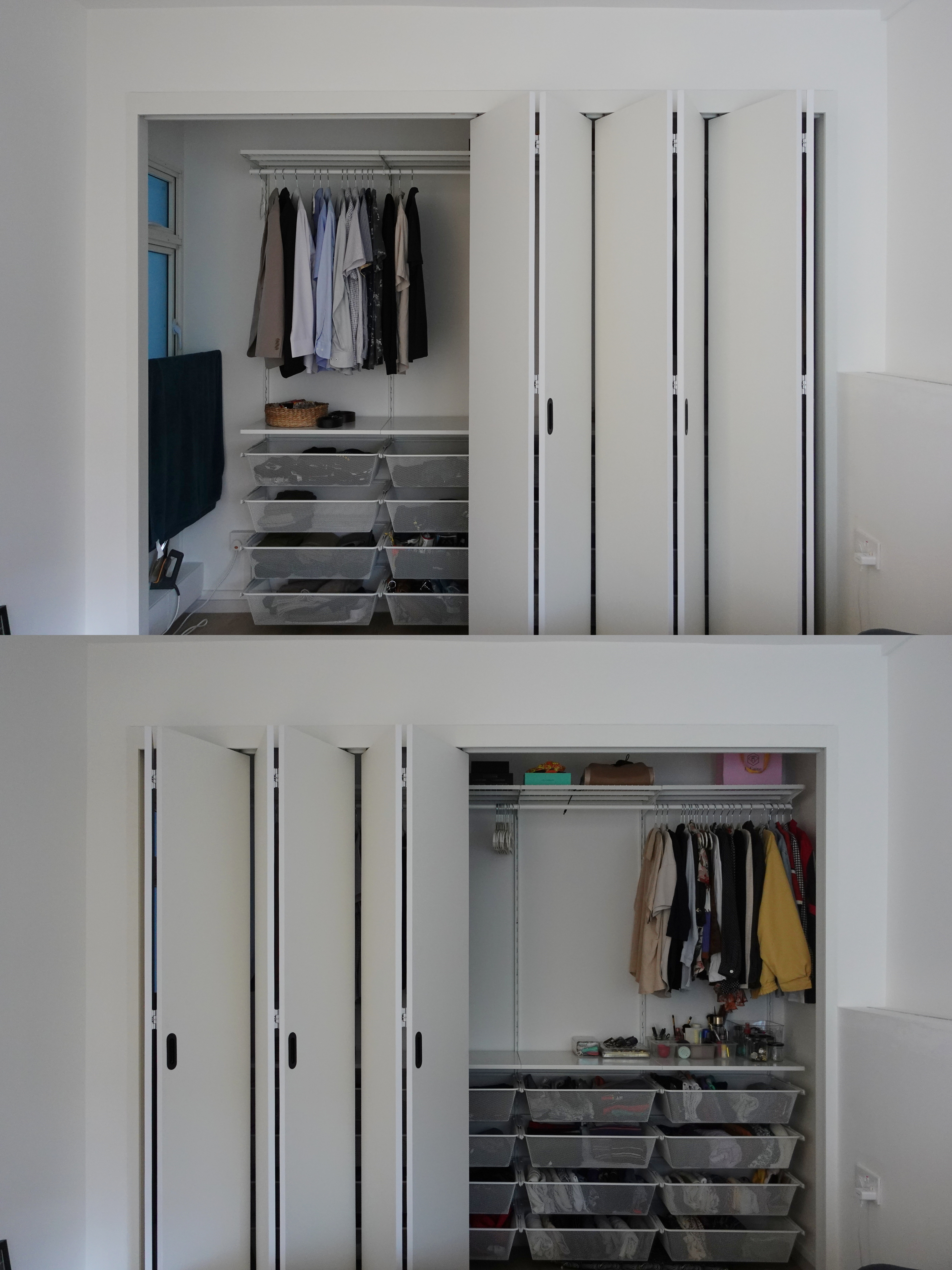A minimal bedroom with a wardrobe that you’ve never seen before - Organized closet with multiple storage compartments, white
