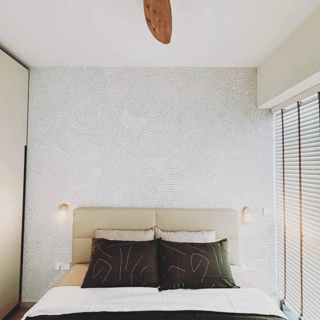 Bedroom: How to create the perfect bedroom for sleep  - White textured wall, modern design, minimalist decor, cozy bed