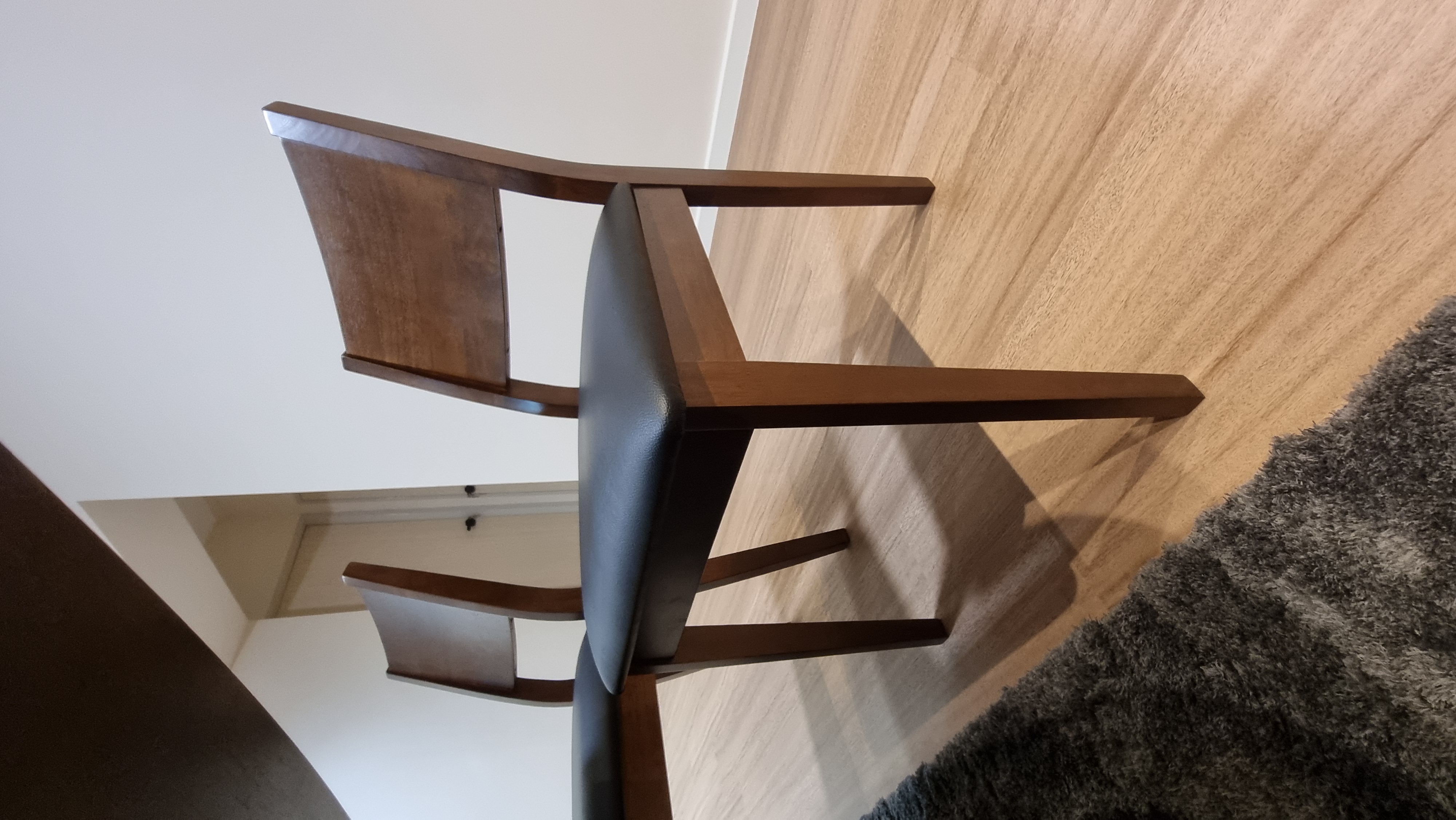 Loving the colours as it matches my Living room walls . Gracias - Wooden chair with black leather seat, modern design