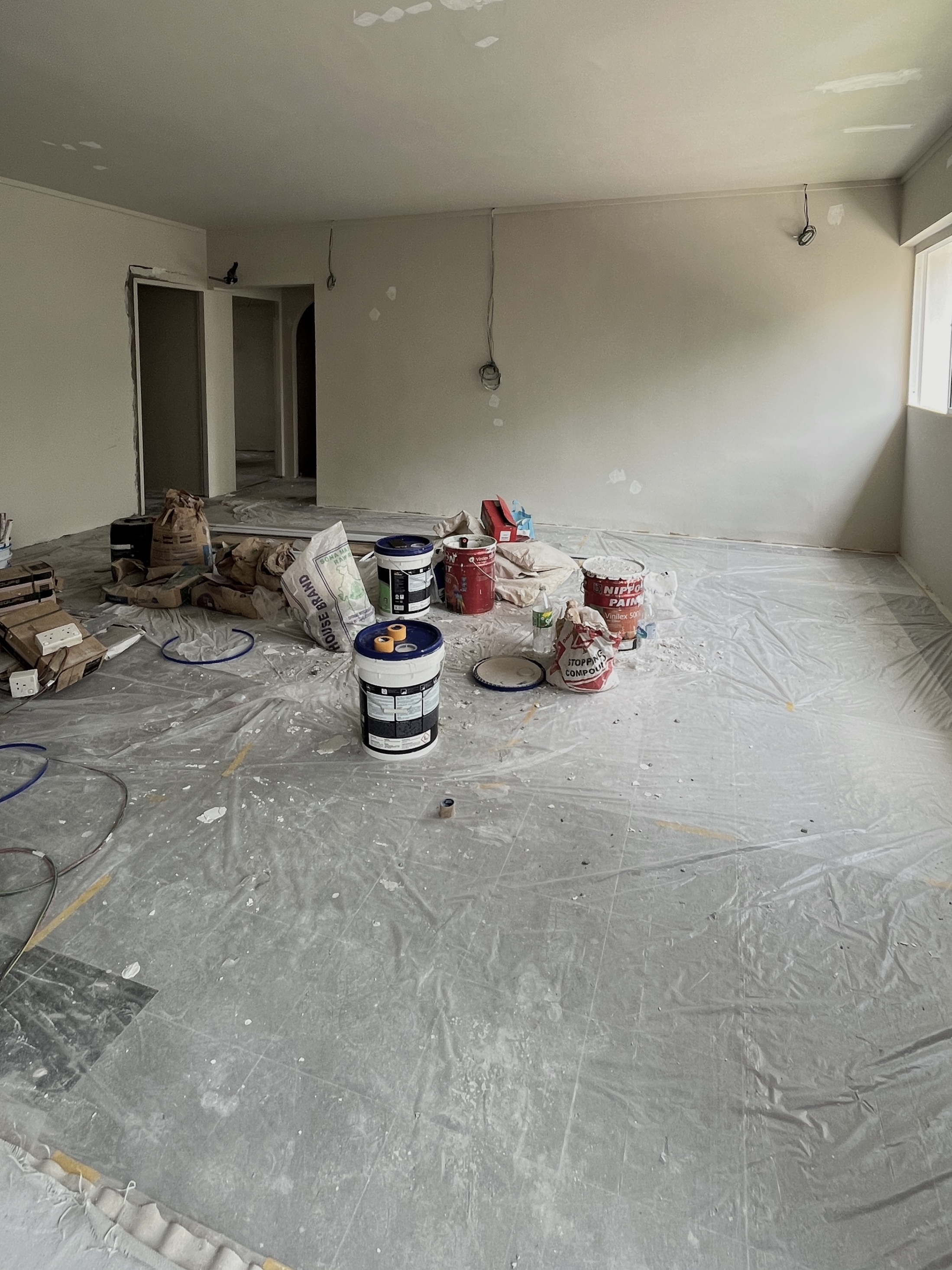 Living Space: our favourite spot at home - Interior renovation, paint preparation, unfinished walls, construction materials