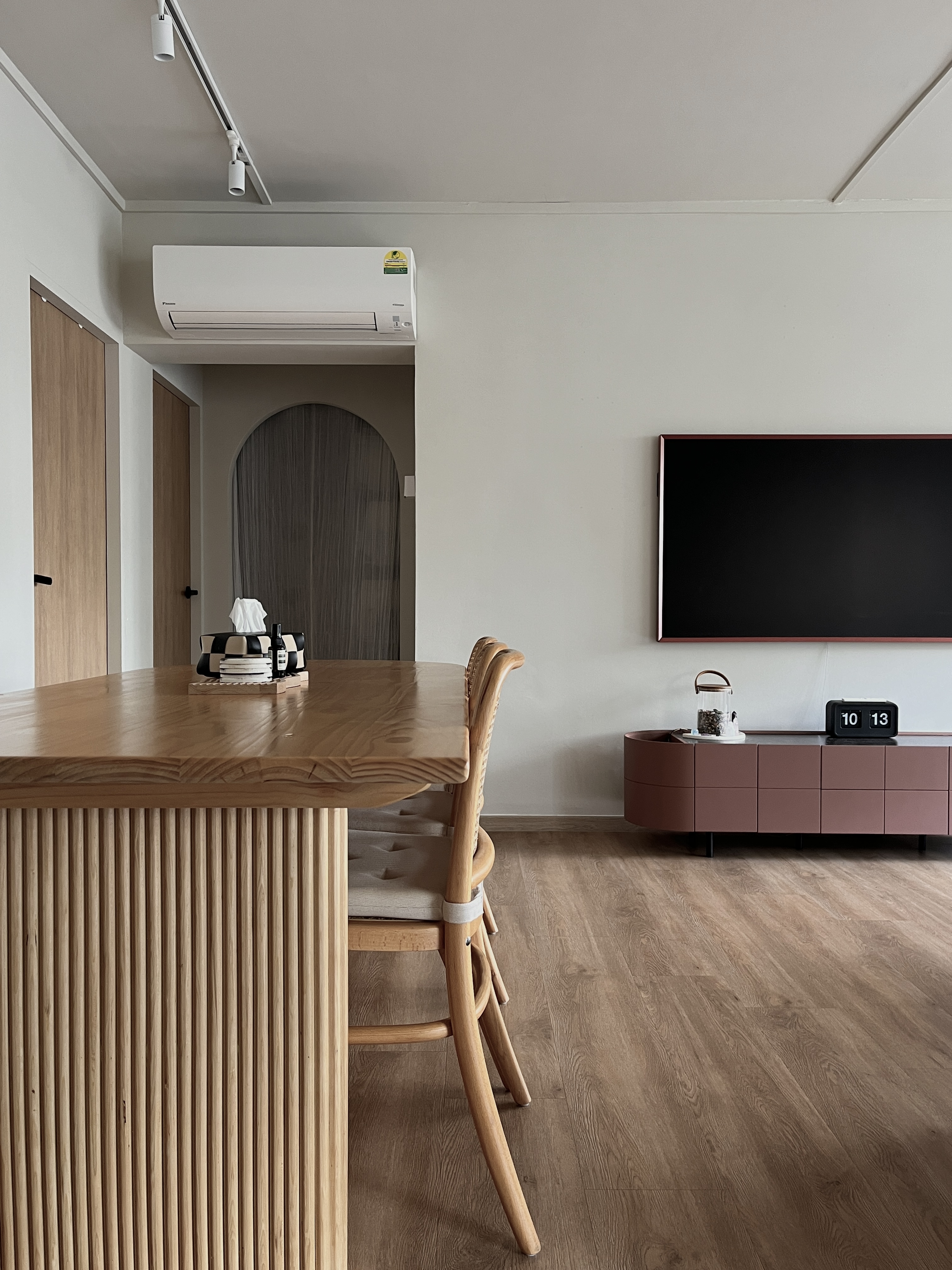 Living Space: our favourite spot at home - Wooden dining table, minimalist design, modern kitchen, wooden chairs, sleek