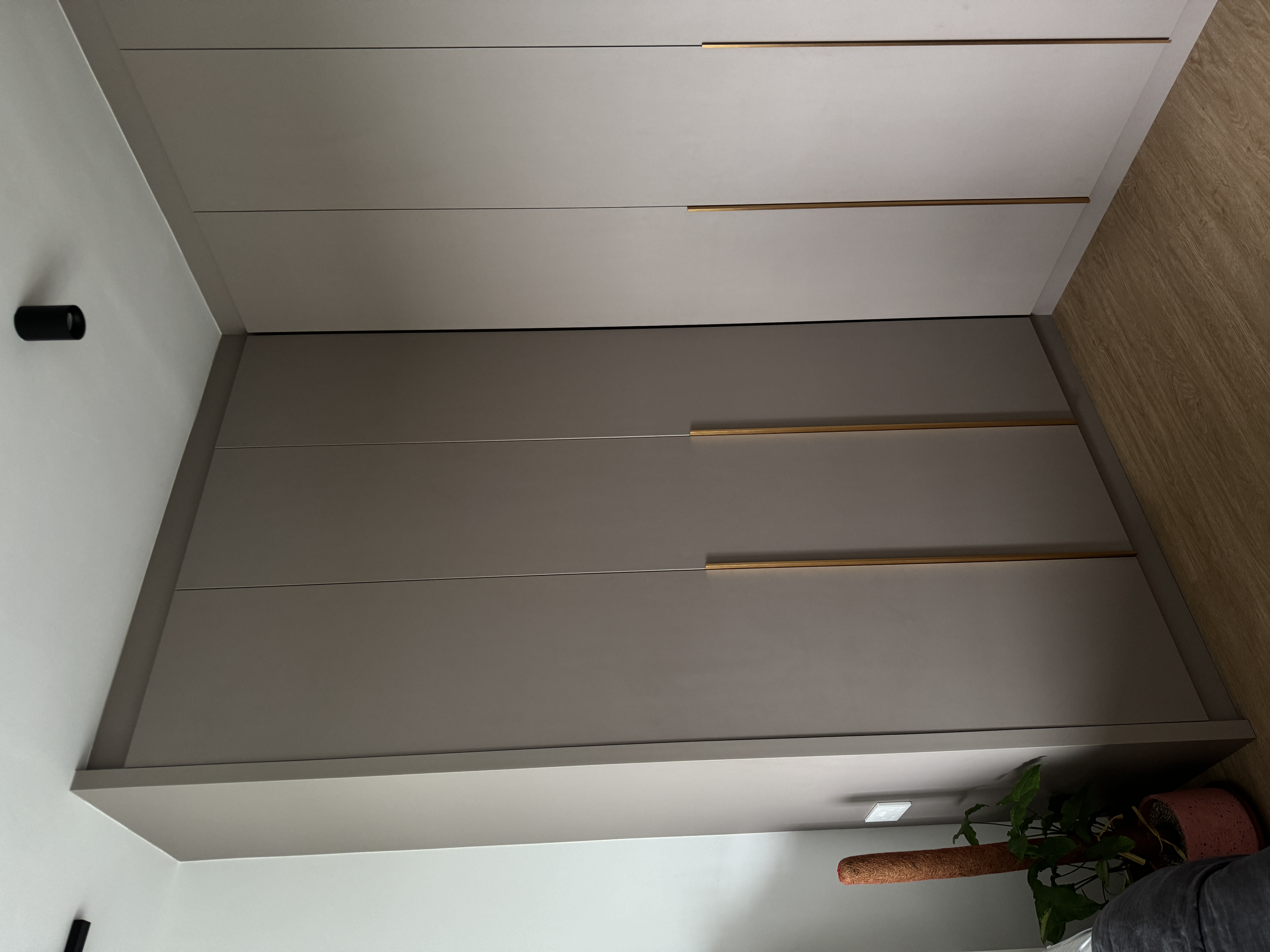 Simple Master Bedroom  - modern minimalist cabinet, sleek storage unit, floating shelves, horizontal lines, contemporary