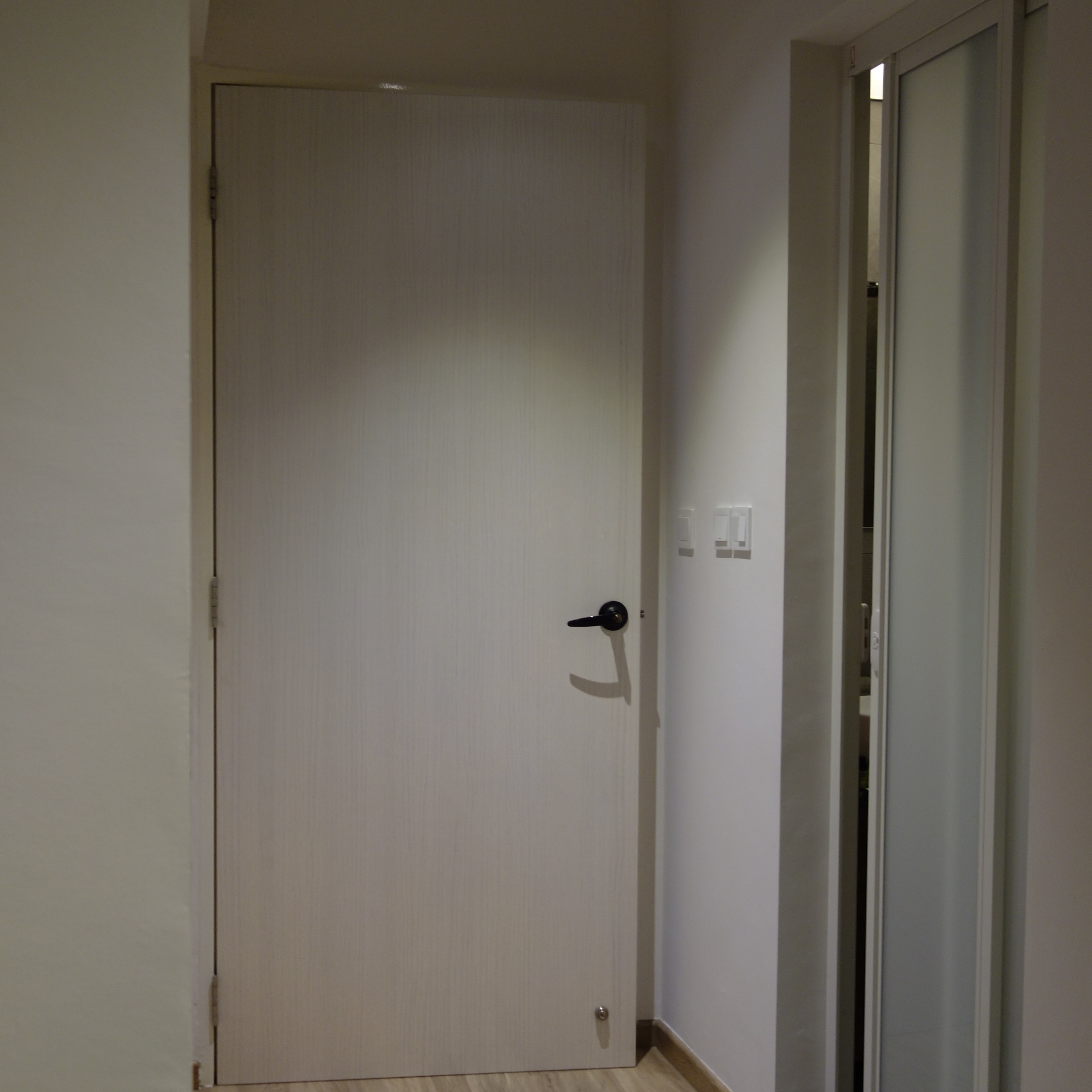 A cozy retreat: The master bedroom - Light-colored wooden door, closed, minimalist design, light beige color, modern style