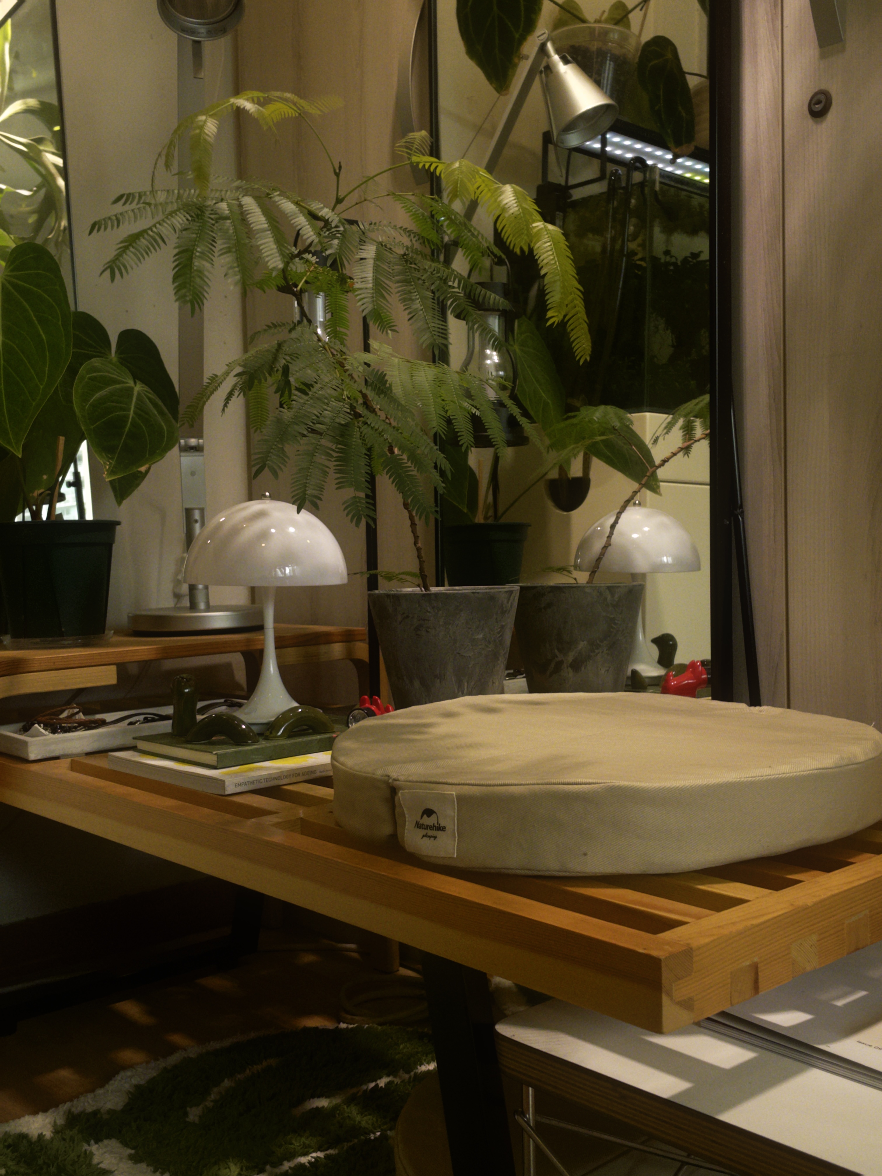 Living room: Living nooks in a 1 bedroom setup! - Wooden desk, modern design, indoor setting, green plants, indoor plants