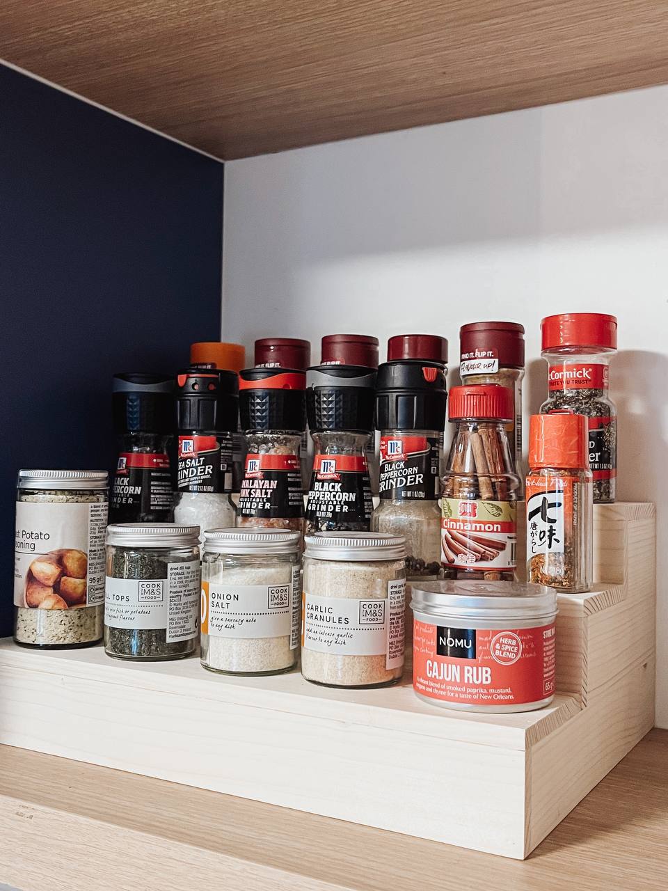 Blu Kitchen - Potato seasoning, black pepper, Himalayan salt, garlic granules, Cajun rub, McCormick spices, cinnamon, nutmeg