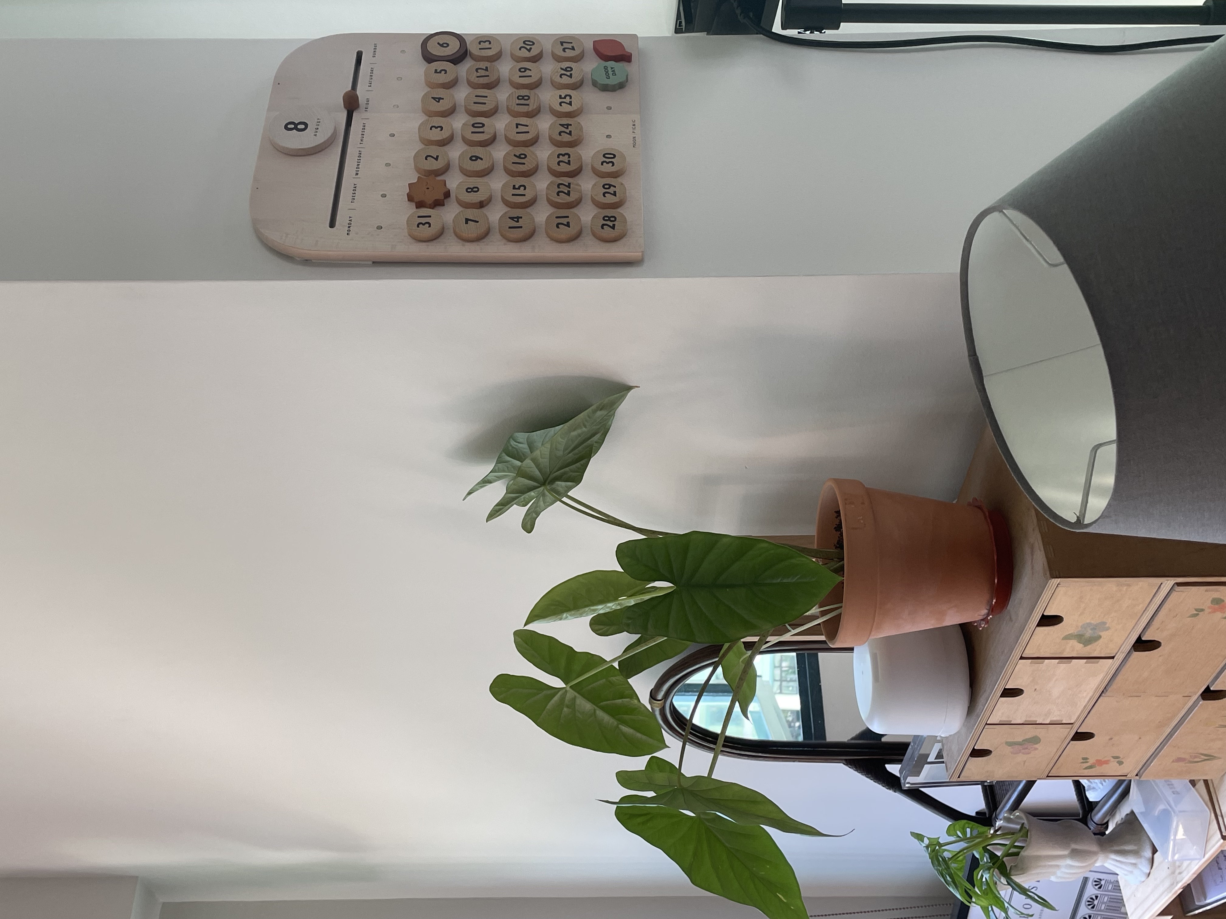 Decorating with greens as first time plant parents 🌿 - Wooden calculator, wooden numbers, wooden buttons, wooden plant pot