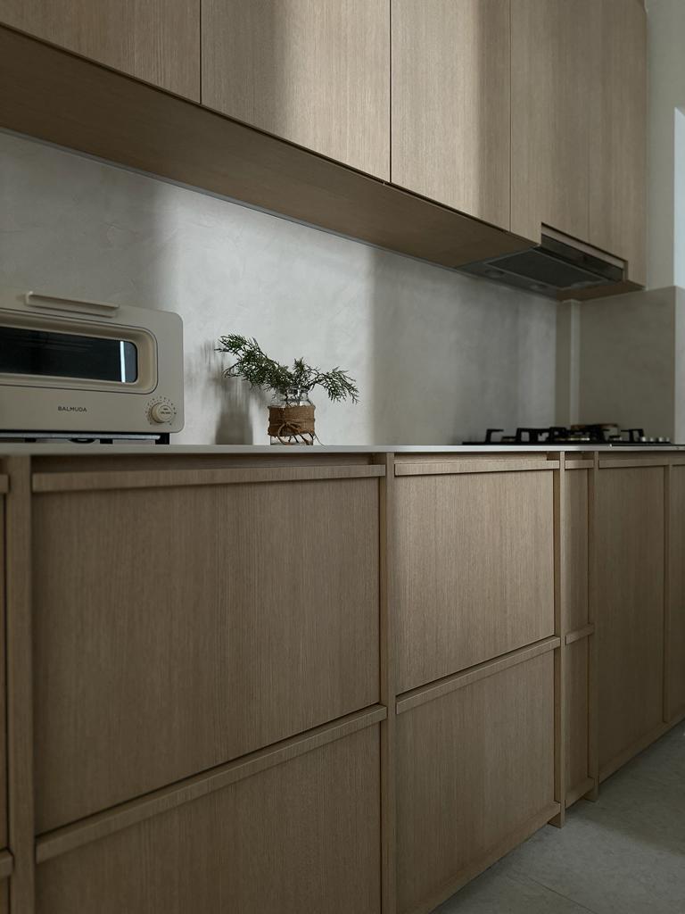 Our kitchen, the heart of our home  - Wooden kitchen cabinets, minimalist design, modern kitchen, light beige color, sleek