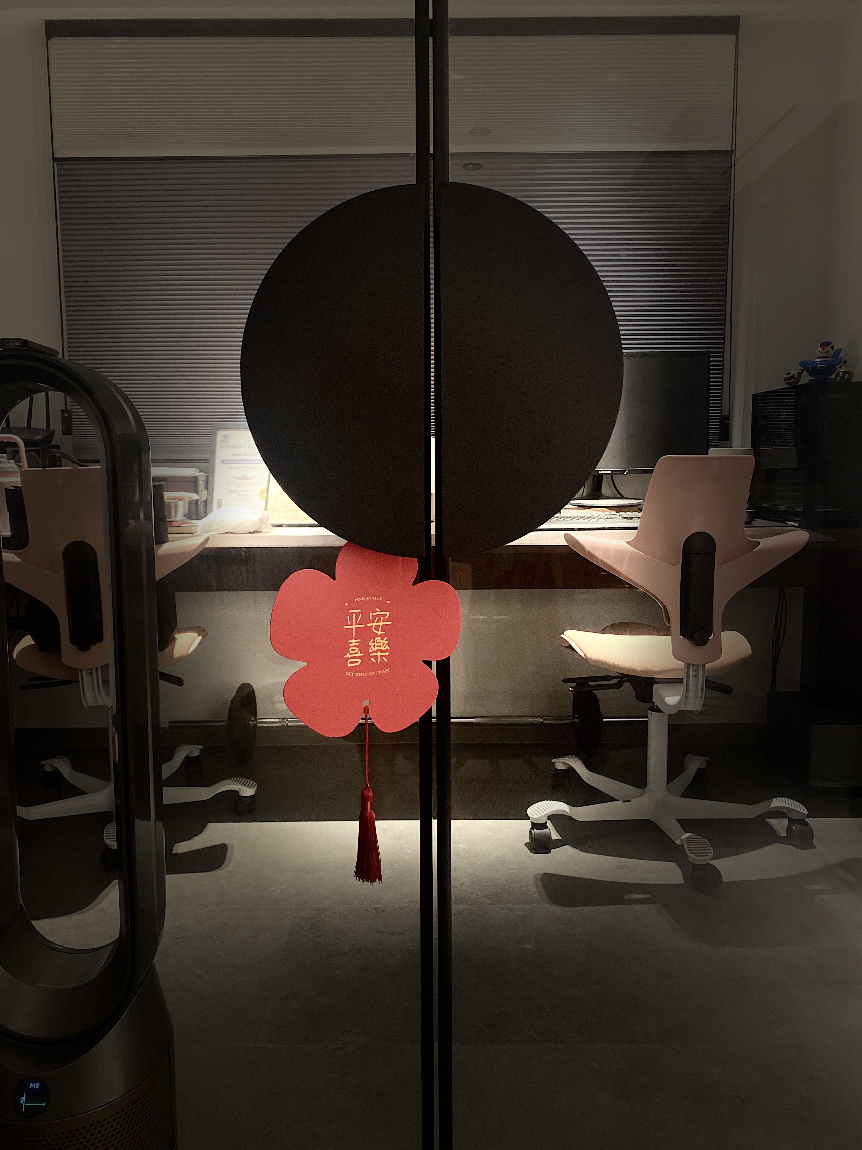 Trying not to lose the CNY essence with our contemporary CNY deco - Modern office space with ergonomic chairs and a large