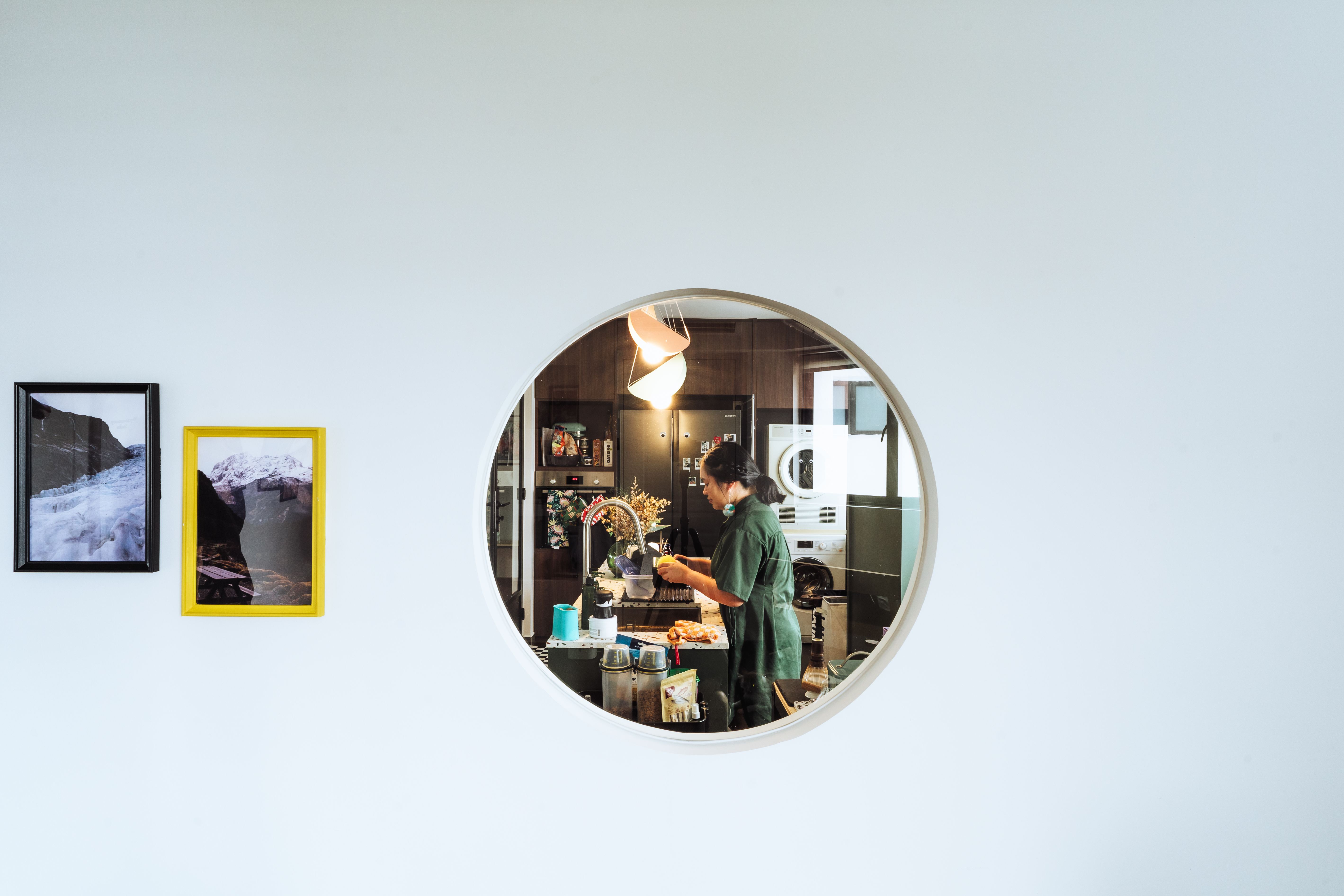 Spacious eclectic kitchen with large countertop!  - Modern kitchen interior, person cooking, kitchen appliances, dining