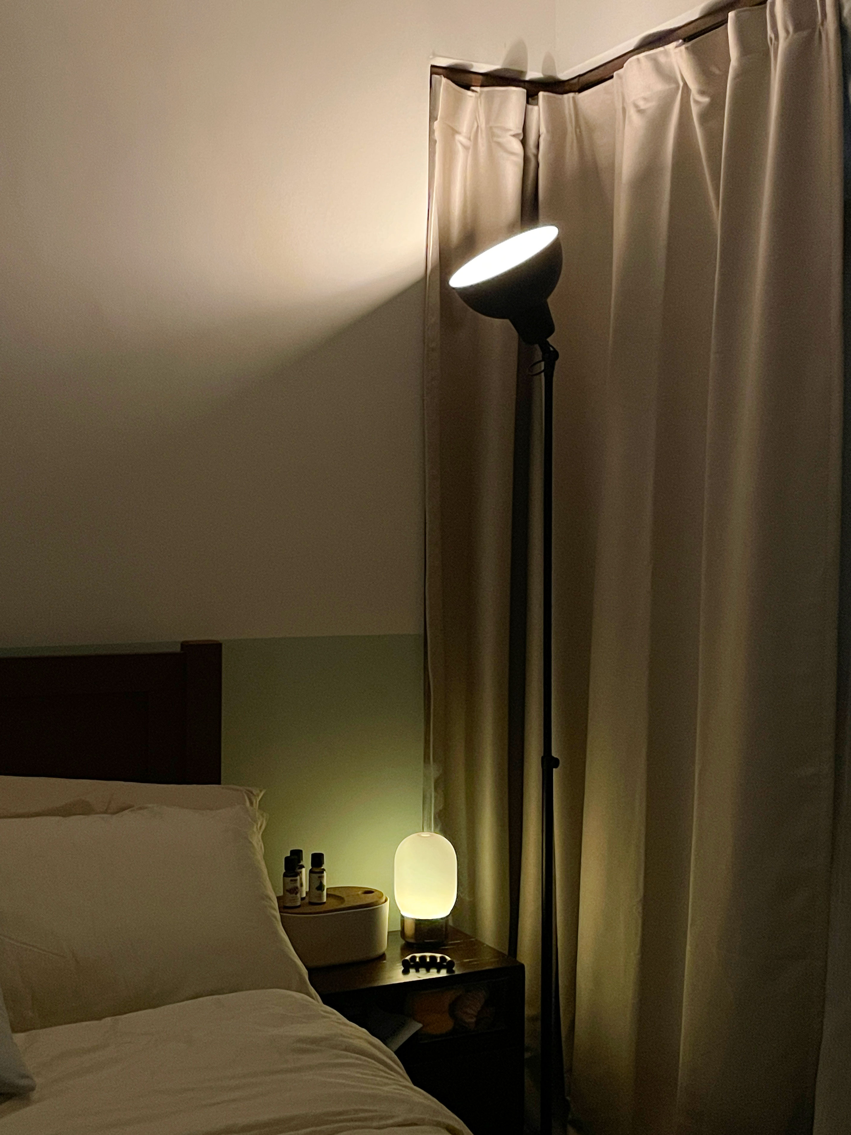 Let There Be Light: Say NO to dark spaces 🙅🏻‍♀️🙅🏻‍♂️  - dimly lit bedroom, cozy ambiance, soft lighting, bedside table