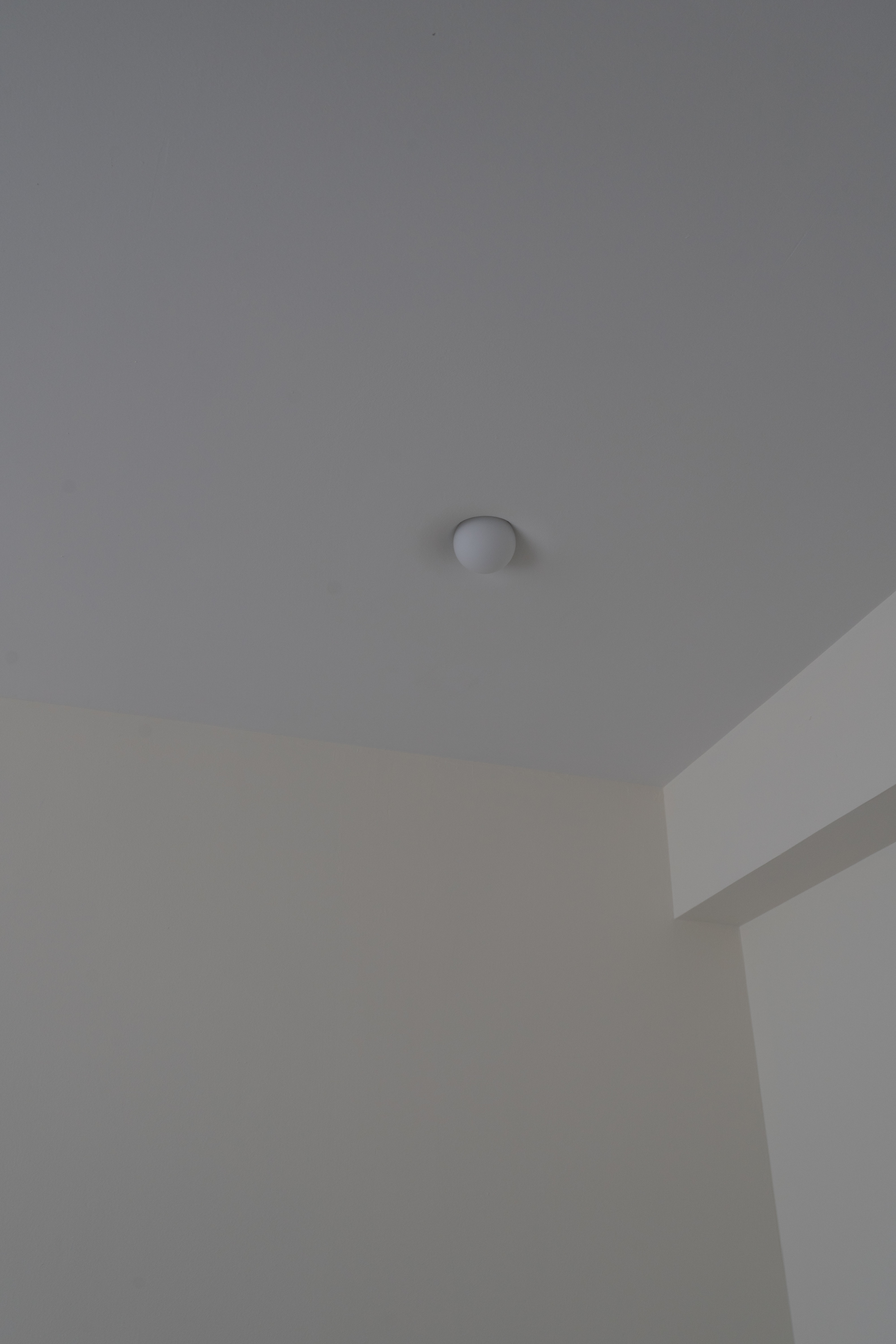 Resort-vibes Master Bedroom - Gray, minimalist, ceiling, white, round, light fixture, minimalistic design, plain wall