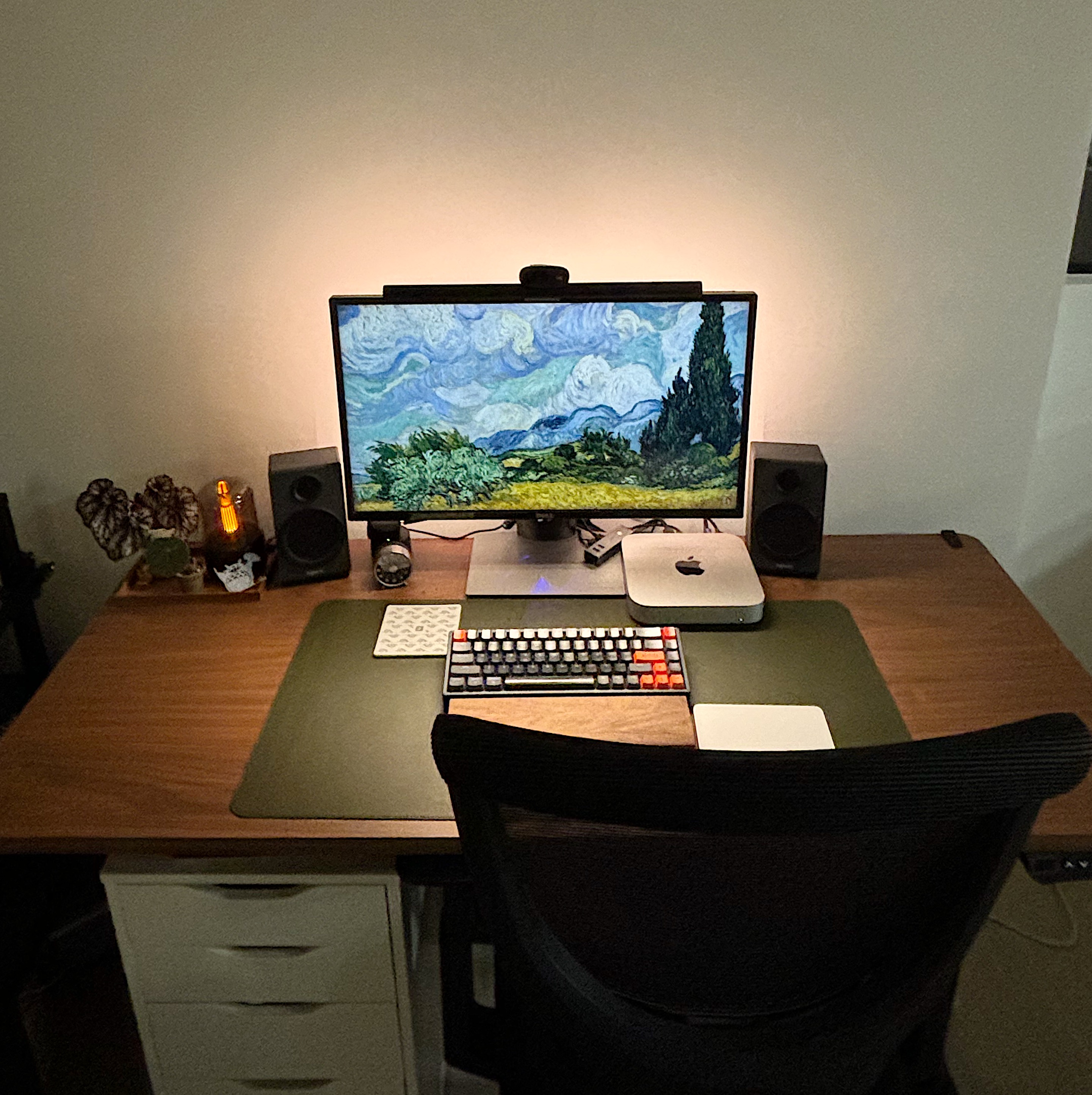 Creating a productive, focused and creative workspace! - Computer desk, desktop computer, landscape painting, vibrant colors