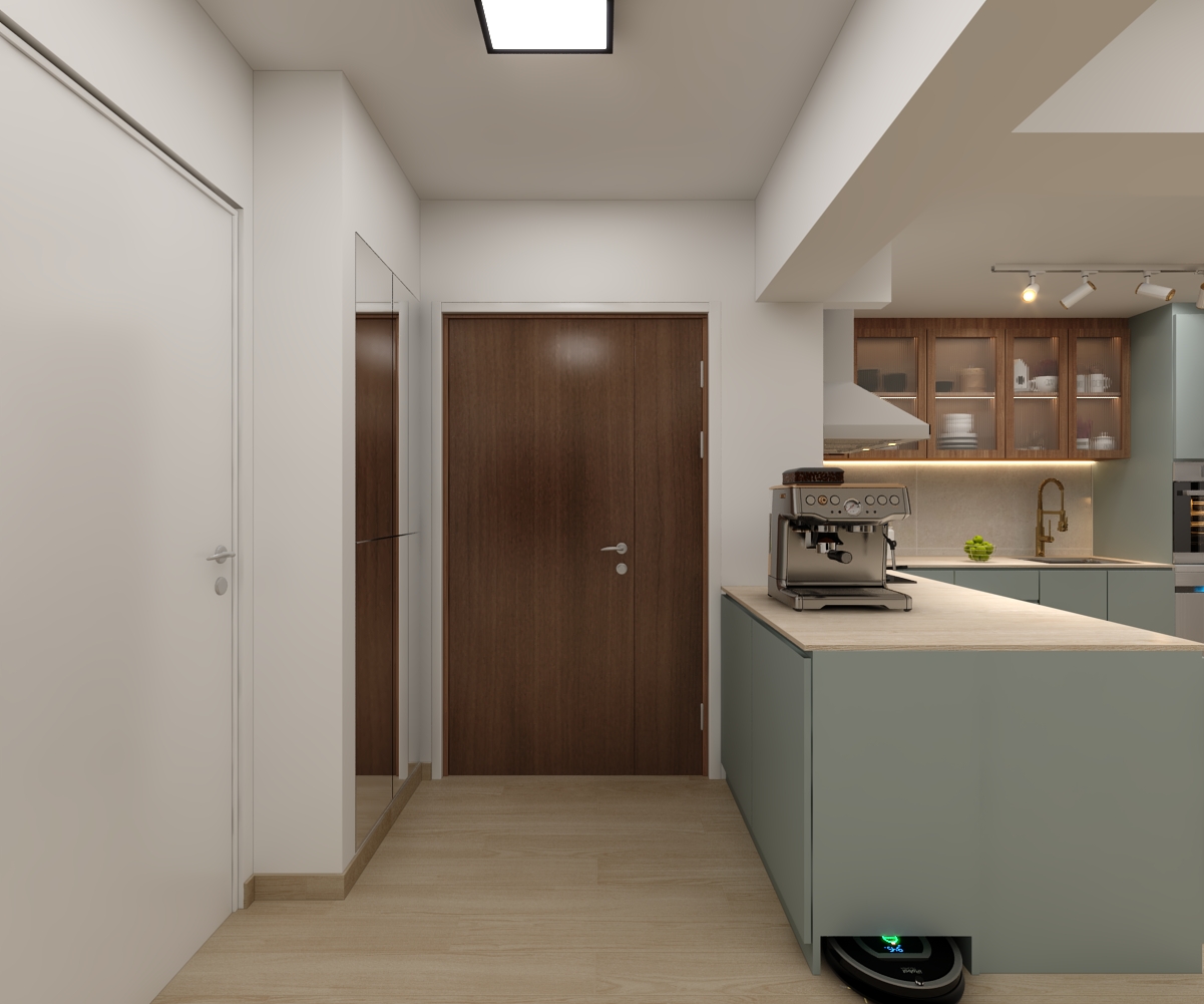 Keep prying eyes 👀 away: Maintaining privacy in your foyer - Modern kitchen with sleek design, minimalist decor, neutral