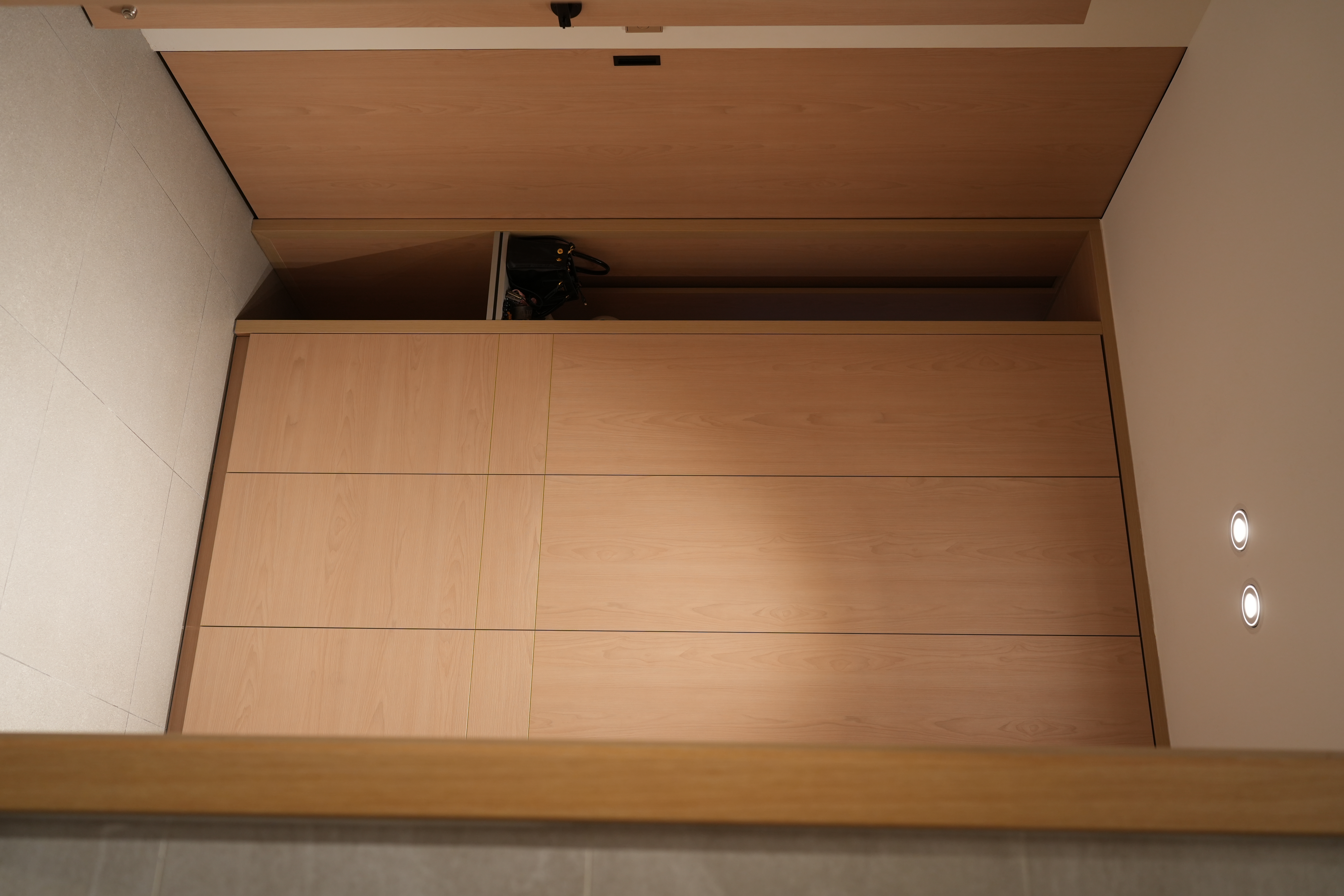 Modern Japanese Home - Tokyo Life, Shinto, Ryokan-esque - Wooden interior, ceiling, recessed lighting, wooden cabinets