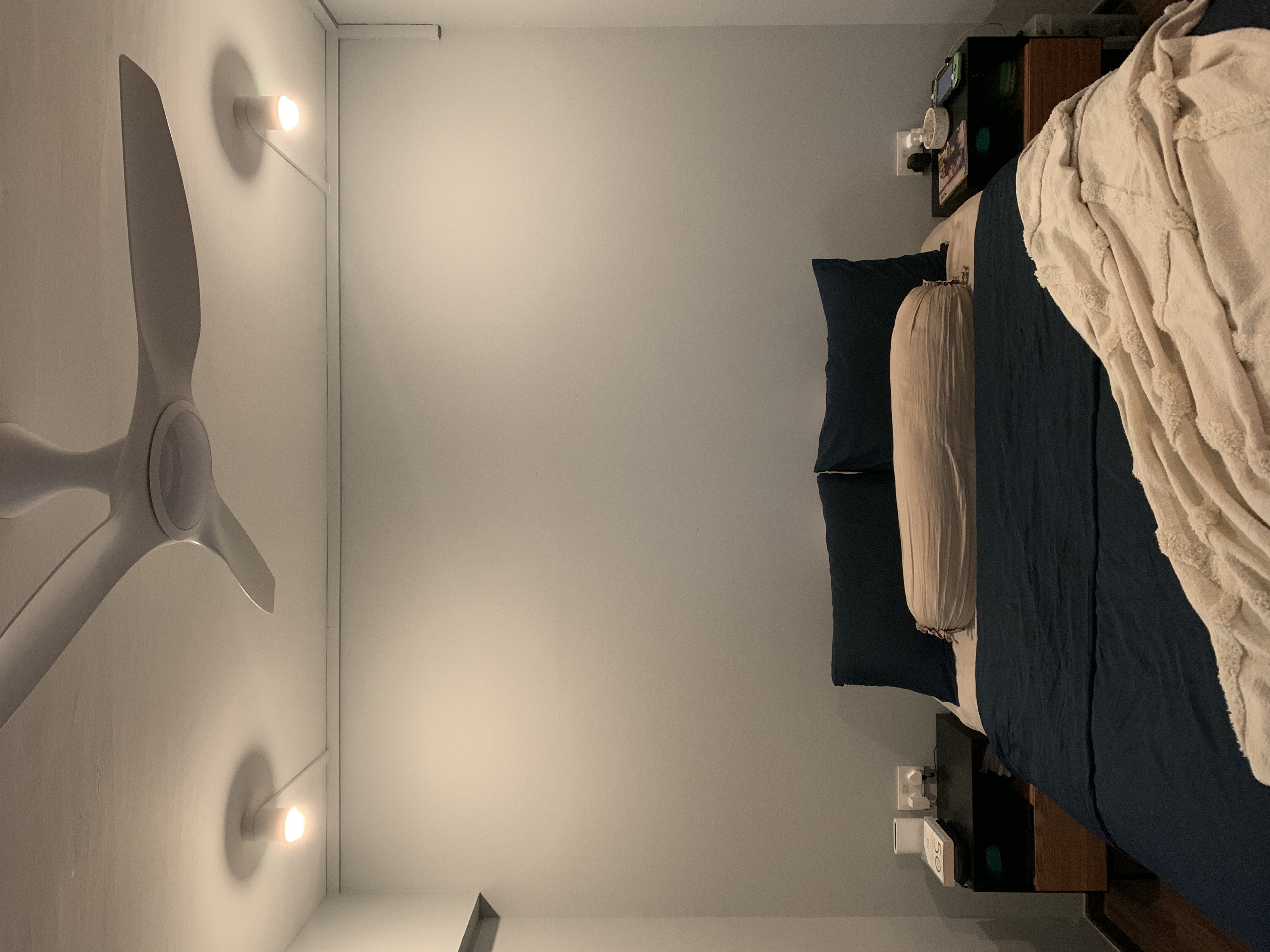 Bits and Pieces - Snippets of Our Fav Home Decor - ceiling fan, minimalist room, ceiling light, soft lighting, nightstand