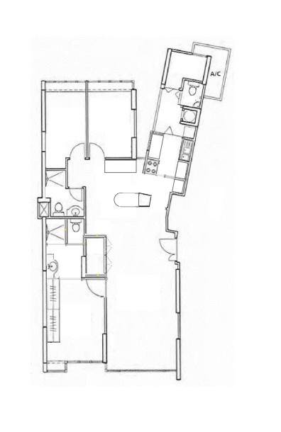 A modern minimalist inspired home  - L-shaped layout with two bedrooms and a kitchen, Multi-functional living space with a