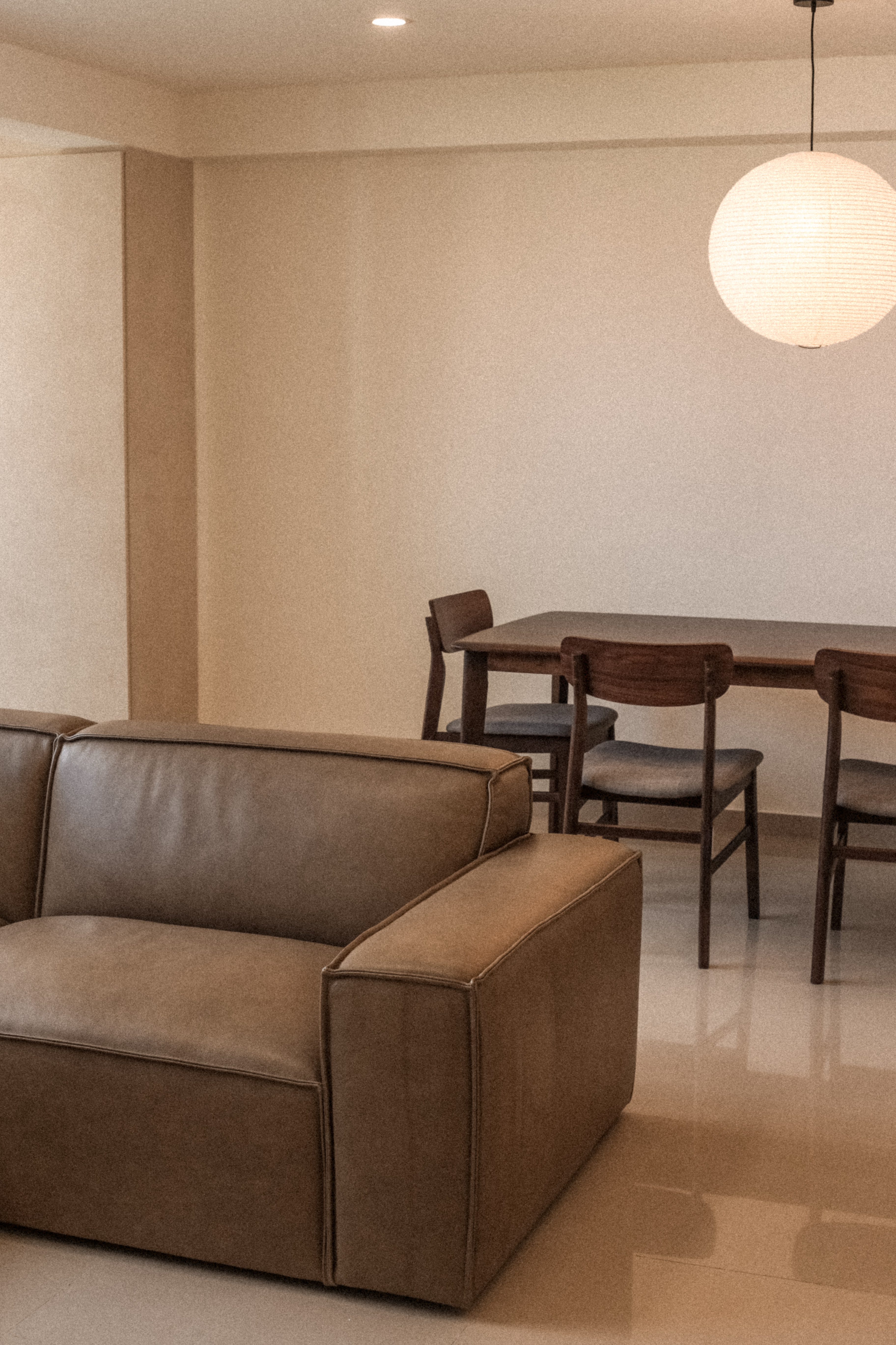 Welcome to our Littleroot House! - modern living room, minimalist design, brown leather sofa, dining area, wooden dining