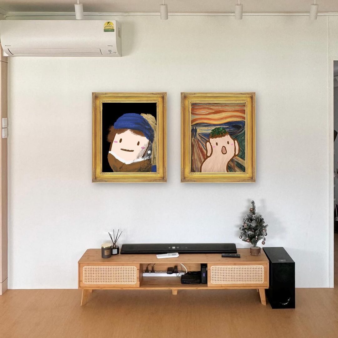 Welcome to The Tofu House! - Artistic canvas, whimsical figures, vibrant colors, minimalist decor, modern art, abstract