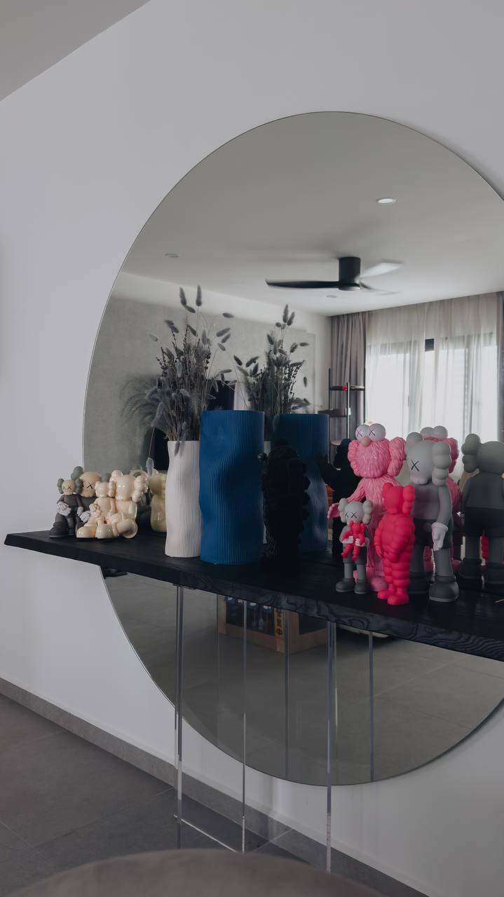 Modern x Contemporary Open-Concept Home Unveiled! - Modern living room, minimalist decor, abstract art, large mirror