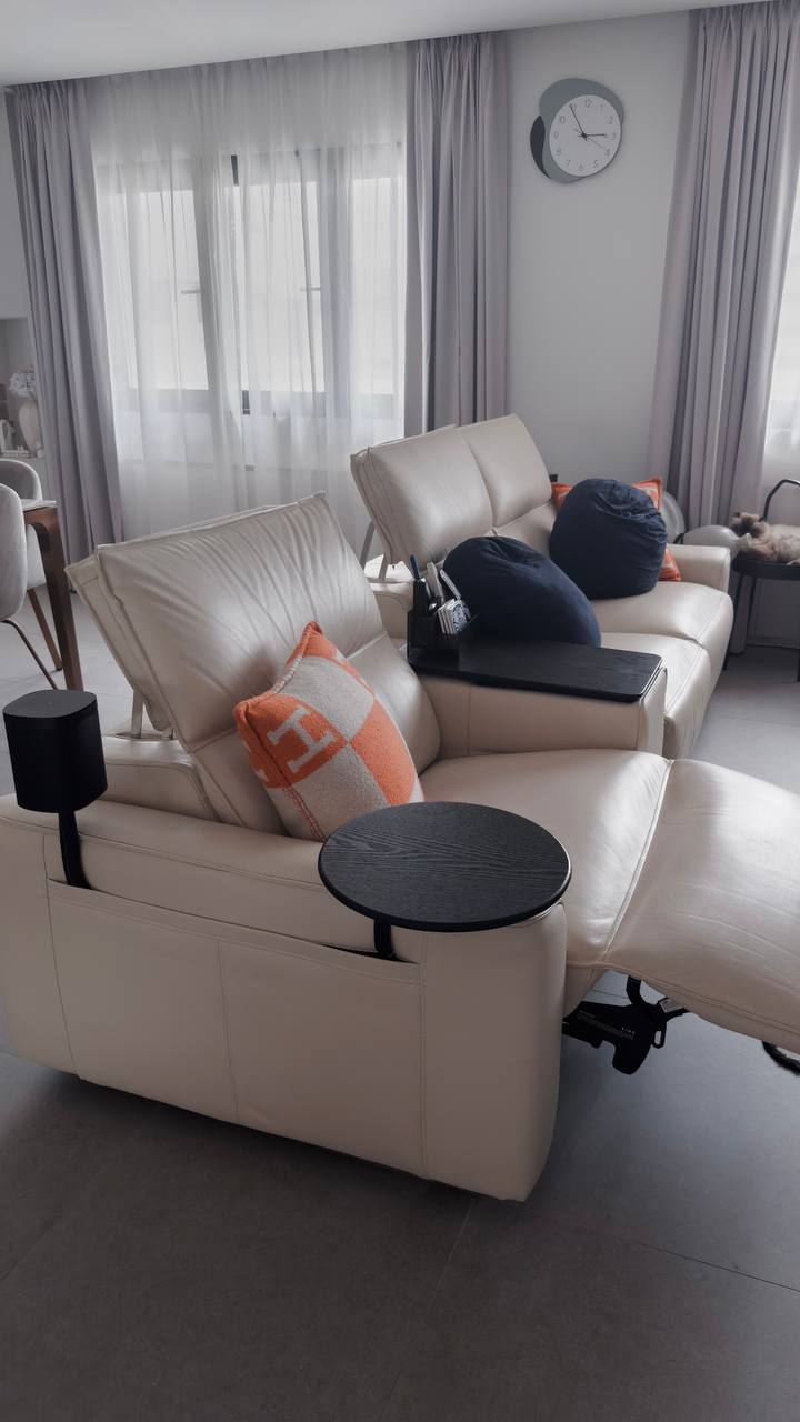 Modern x Contemporary Open-Concept Home Unveiled! - Luxurious beige leather sofa, modern decor, cozy living room, neutral